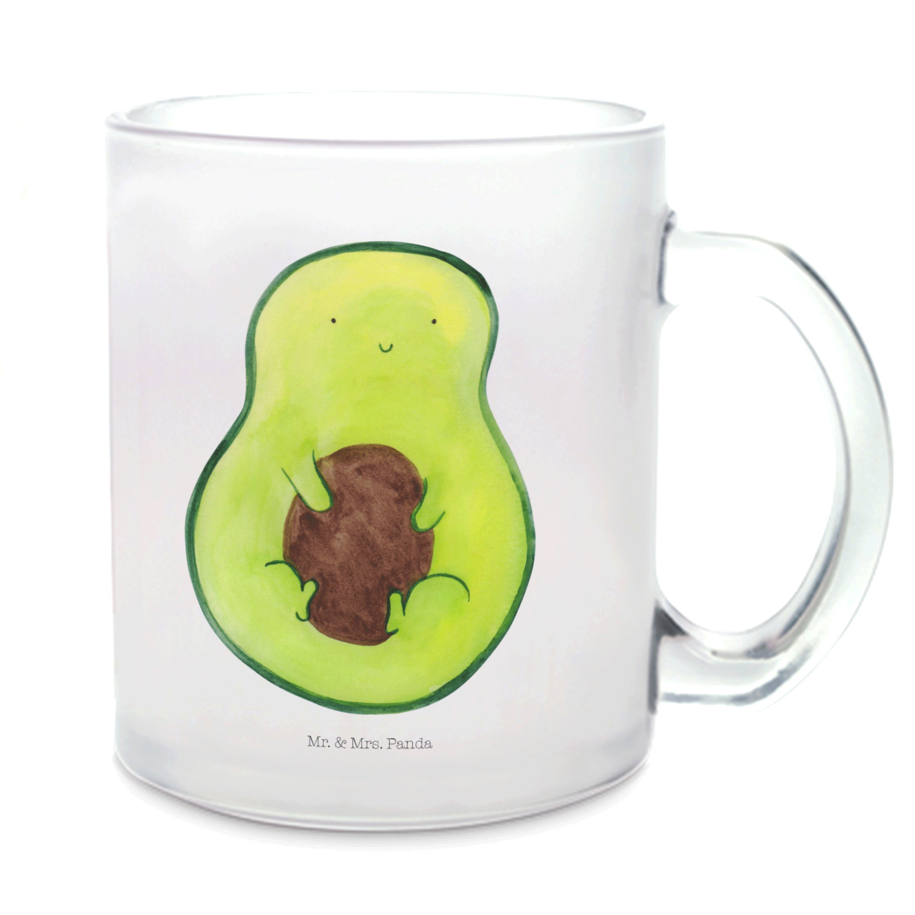 Mr. & Mrs. Panda Teeglas Avocado Kern - Transparent - Geschenk, Glas Teetasse, Avokado, Pflanz, Premium Glas, Liebevolle Gestaltung
