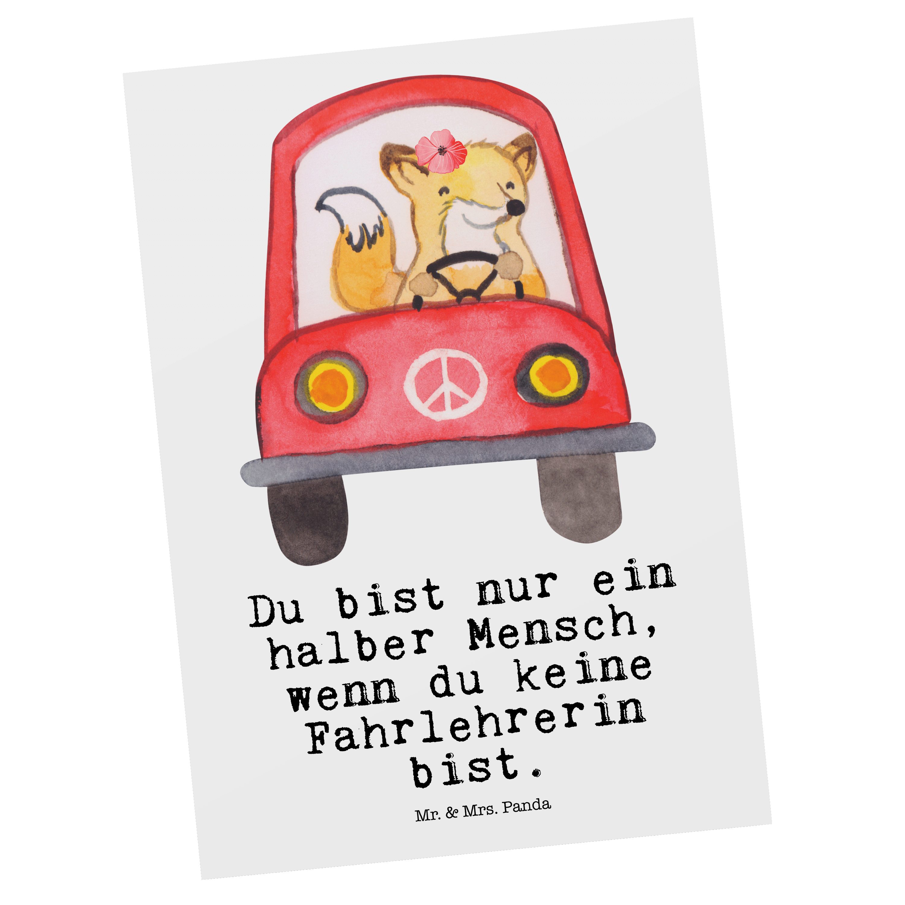 Mr. & Mrs. Panda Postkarte Fahrlehrerin mit Herz - Weiß - Geschenk, Karte, Geburtstagskarte, Füh