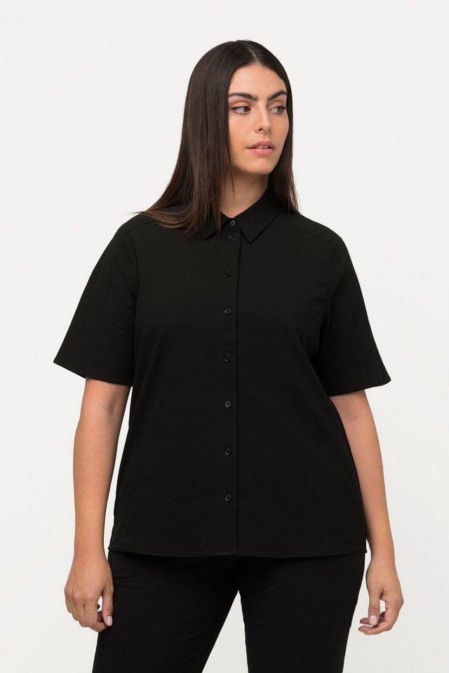 Ulla Popken Hemdbluse Shirtbluse Bubblequalität Boxy-Schnitt Hemdkragen