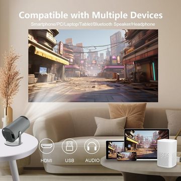 LQWELL Mini unterstützt WiFi 6, BT5.0 mit 11.0 Android und OS Portabler Projektor (1280 x 720 px, 130-Zoll-Display für Phone/PC/Lap/PS5/Xbox/Stick, 4K Heimkino, hdmi)