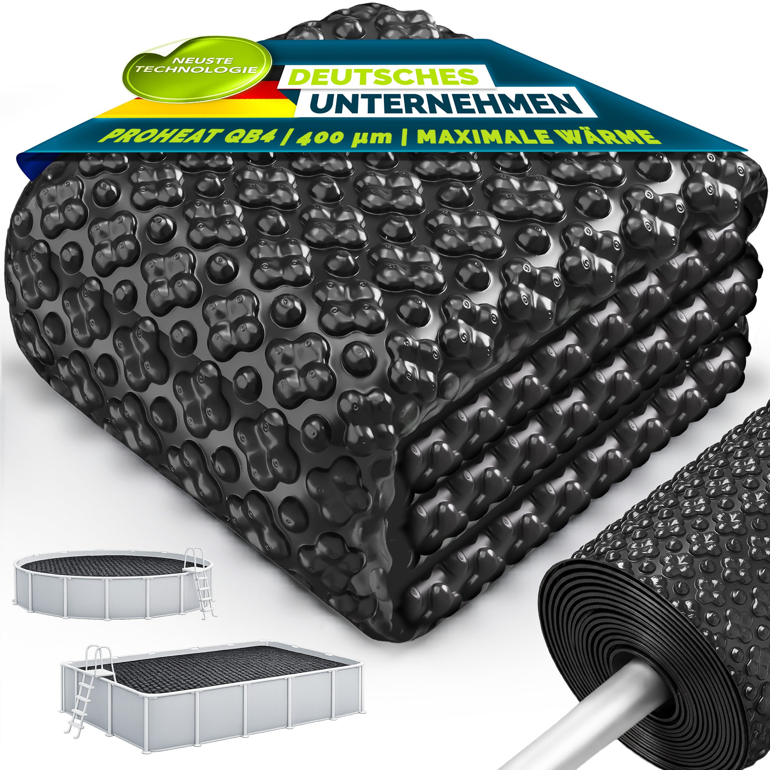 tillvex Solarabdeckplane ProHeat QB4 Pool Solarfolie 400 my Solarplane Solarheizung (Solarplane ProHeat QB4 Wärmeplane Solarabdeckplane, zuschneidbar Solarabdeckung Poolheizung für Wassererwärmung), Elite Pool Solarfolie 400 µm Rund &Rechteckig Premium