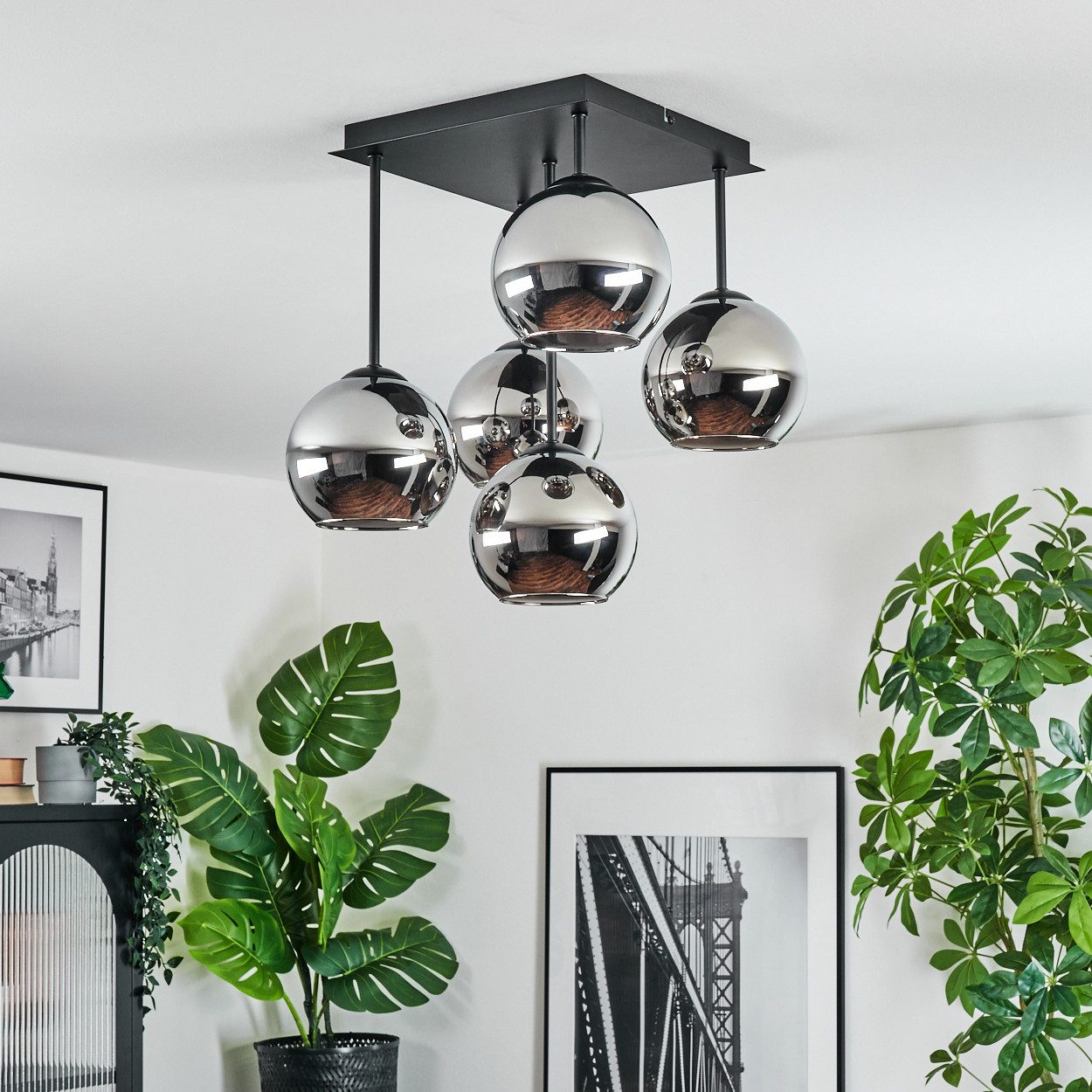 hofstein Deckenleuchte Deckenlampe aus Metall/Glas in Schwarz/Chrom-/Rauchf günstig online kaufen