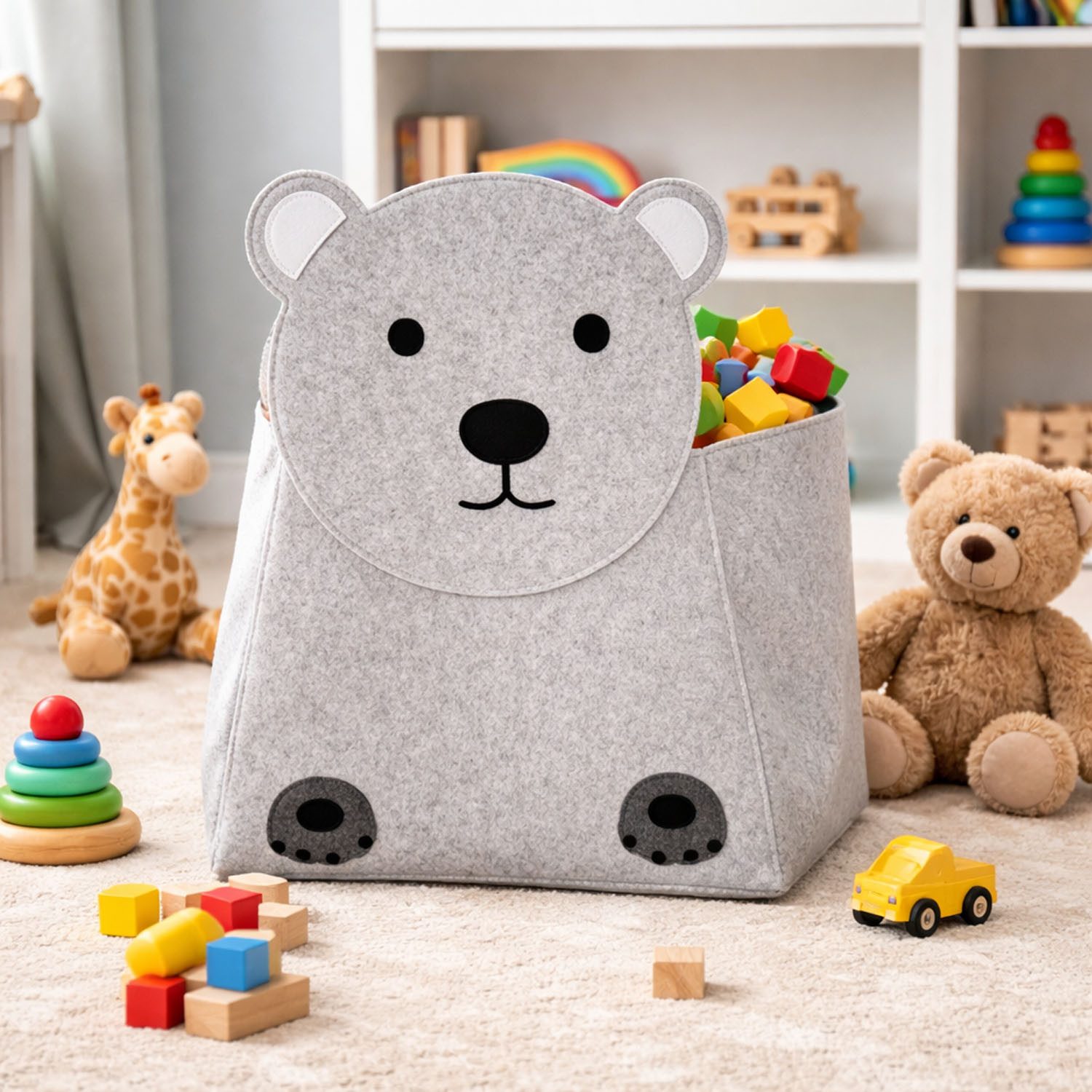 Mojawo Uhrenbox Kinder Filz Aufbewahrungsbox Aufbewahrung Spielzeugkiste Bär H73cm