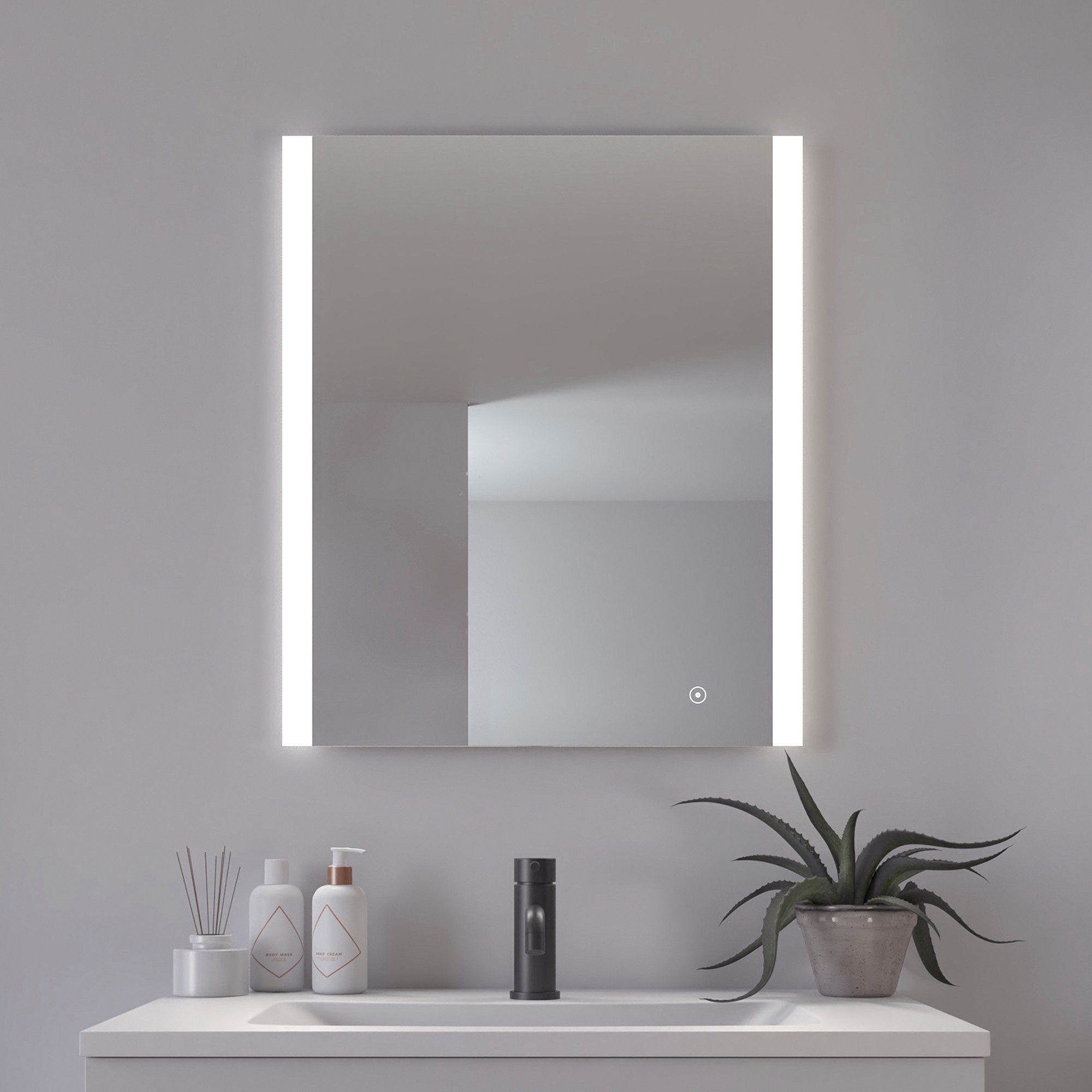 Loevschall Зеркало для ванной комнаты Vega Quadratisch, Badzimmerspiegel mit LED Beleuchtung, Lichtspiegel (1-St), Touchpanel für Lichtsteuerung, Dimmbar Зеркало, Dänisches Design