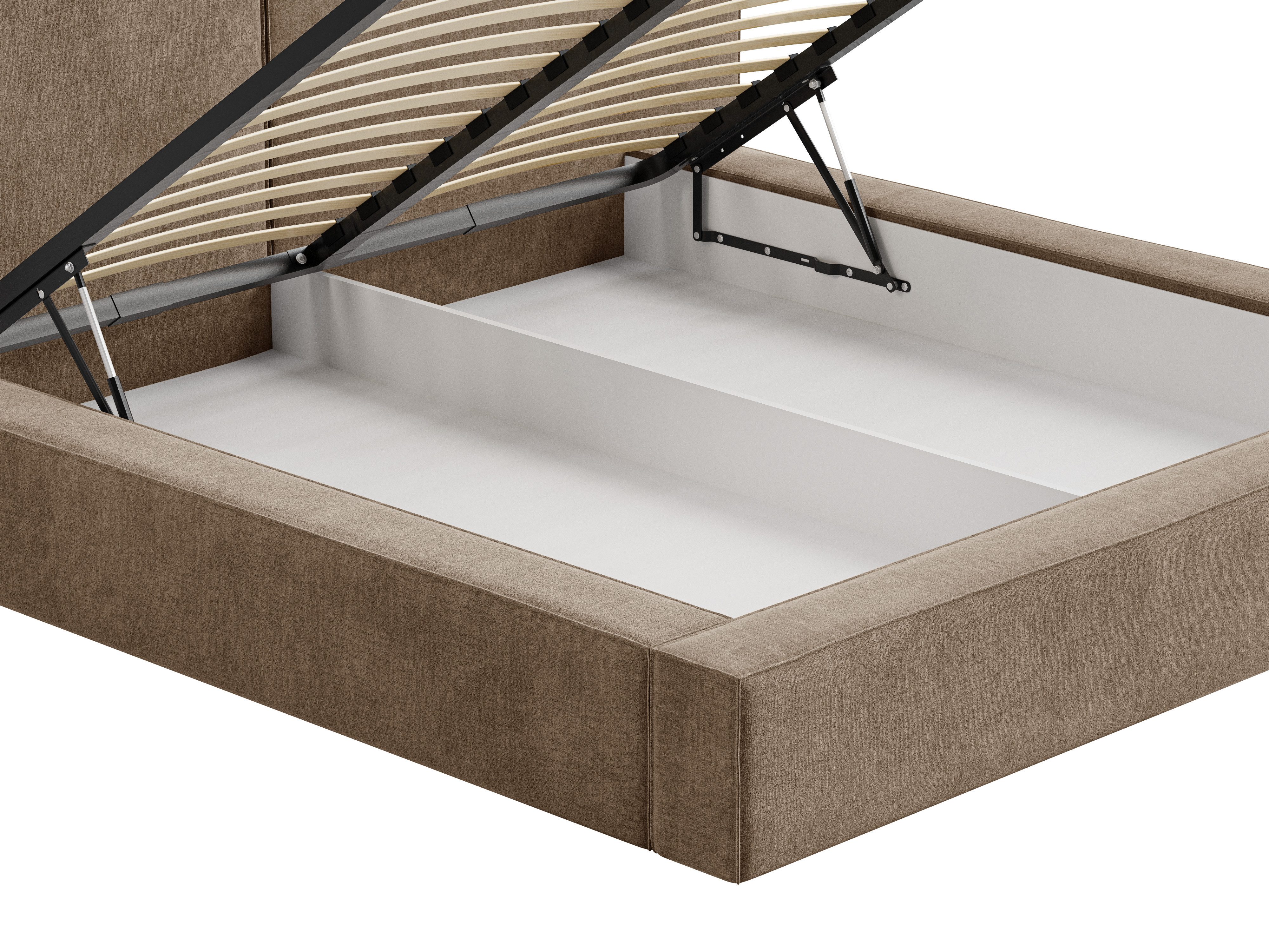 MOEBLO Polsterbett aus Strukturstoff Bett 06 (Bezug: Strukturstoff, Doppelbett mit Kopfstütze, Rahmenbettgestell, mit Bettkasten und Lattenrost), gepolstertes K – Bild 5 von 5