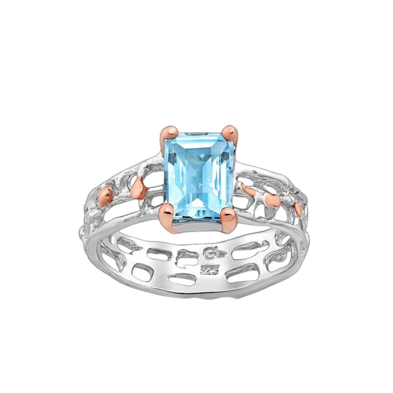 La Moda Me Fingerring Imperial, Damenring, 925 Sterling Silber, mit Rosagold, Blautopas Edelstein