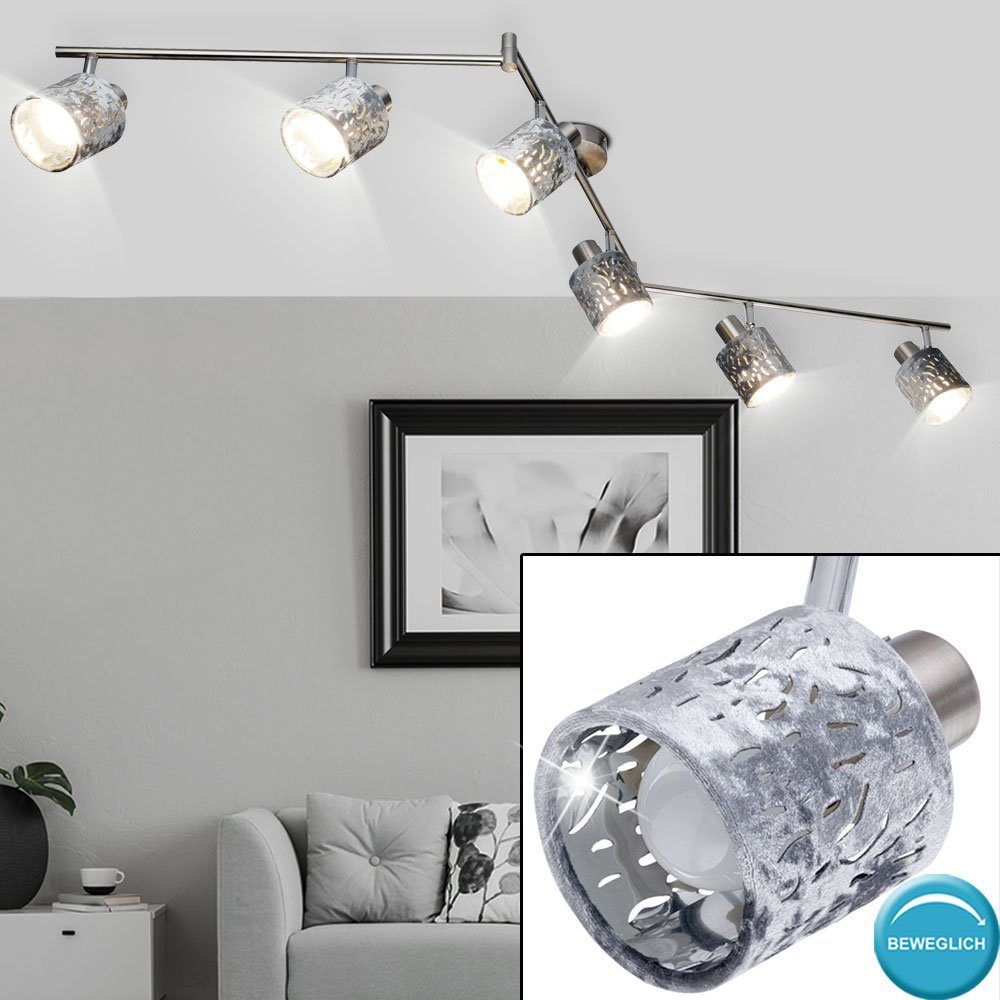 etc-shop LED Deckenleuchte, Leuchtmittel nicht inklusive, Decken Lampe Wohn Ess Zimmer Dekor Samt Leuchte silber schwenkbar