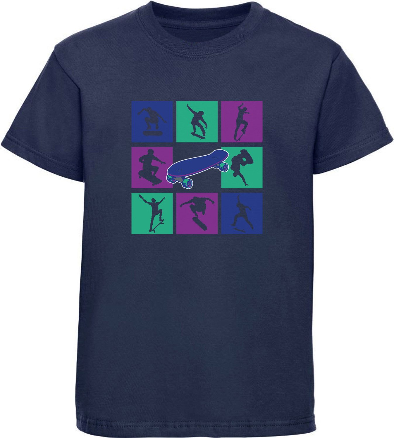 MyDesign24 T-Shirt Kinder Print Shirt Skateboarder Bilder in farbigen cubes Bedrucktes Jungen und Mädchen Skater T-Shirt, i524