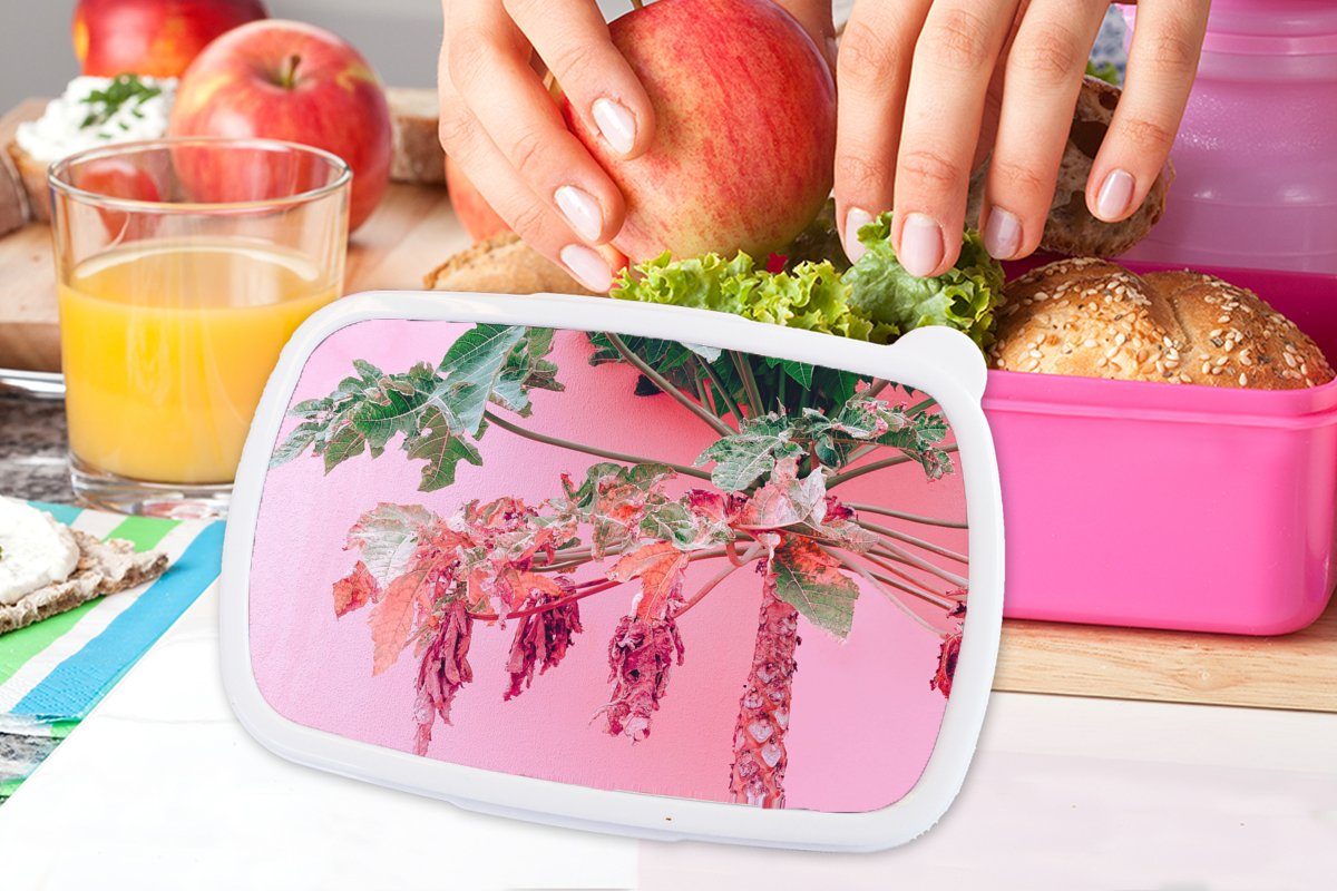 Brotdose Palme für Snackbox, Tropisch Lunchbox - Rosa Kunststoff, - Sommer, - Mädchen, Kunststoff Kinder, Brotbox Erwachsene, (2-tlg), MuchoWow