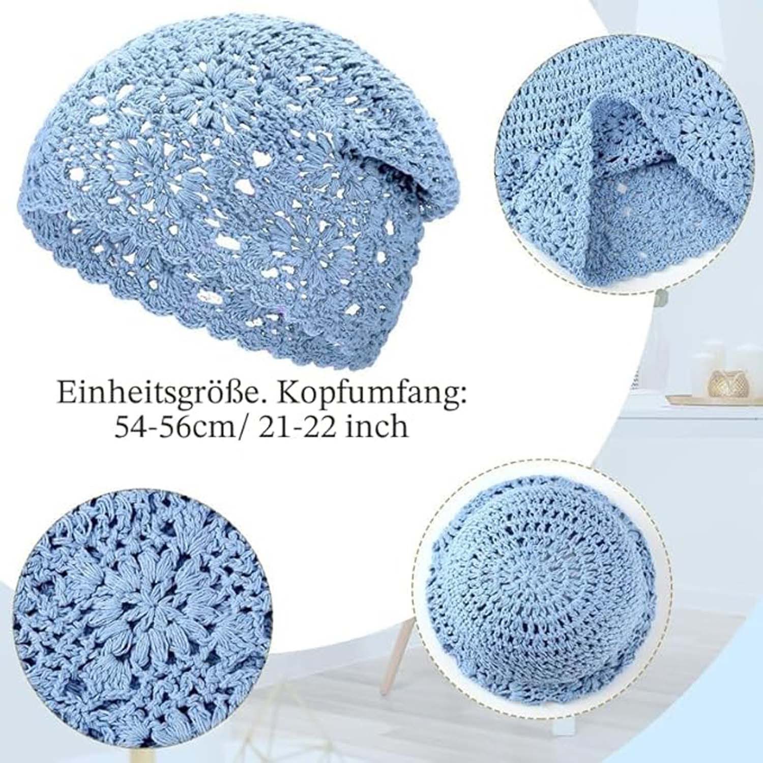 Bwecuy Beanie Baumwolle Häkelmütze Handgemachte Strick Floral Slouchy (4-St)
