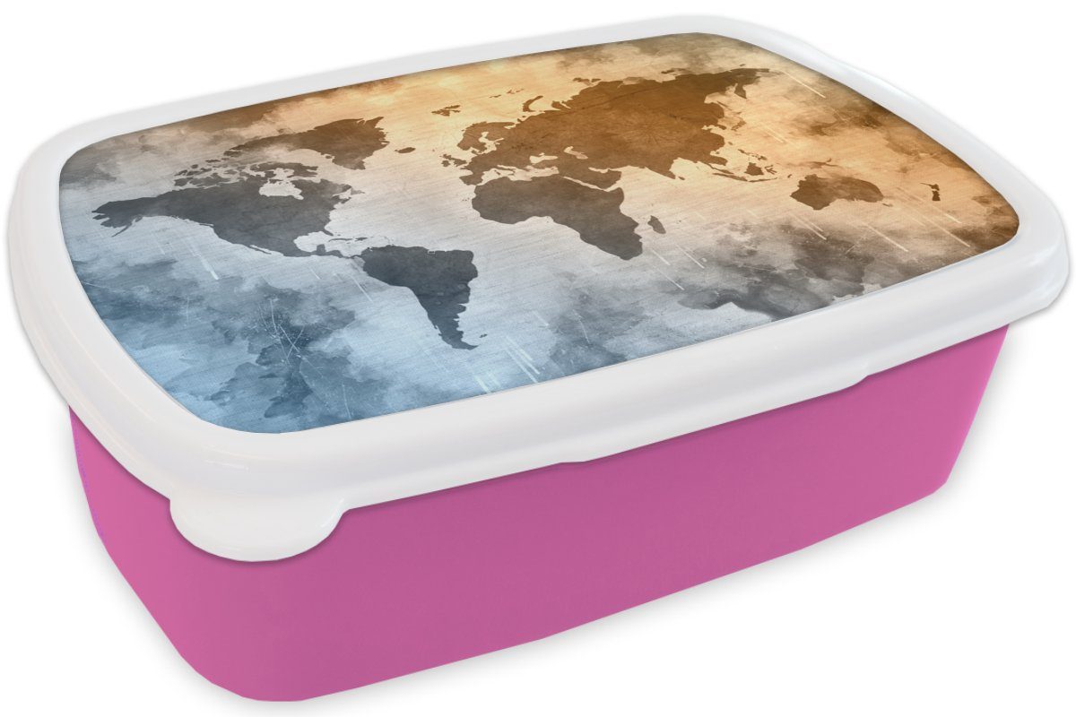 Farben rosa Erwachsene, für Brotbox (2-tlg), - Snackbox, Brotdose Abstrakt, Kunststoff, MuchoWow Weltkarte - Lunchbox Kinder, Kunststoff Mädchen,
