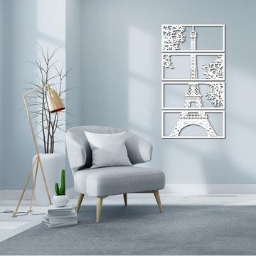 Namofactur Wanddekoobjekt XXL Eiffelturm Holz Wandbild Paris Wanddeko Wohnzimmer Schlafzimmer (6mm, 4-teilig), 3D-Wandtattoo Eiffelturm Paris gerahmt Wandgestaltung für dein Zuhause