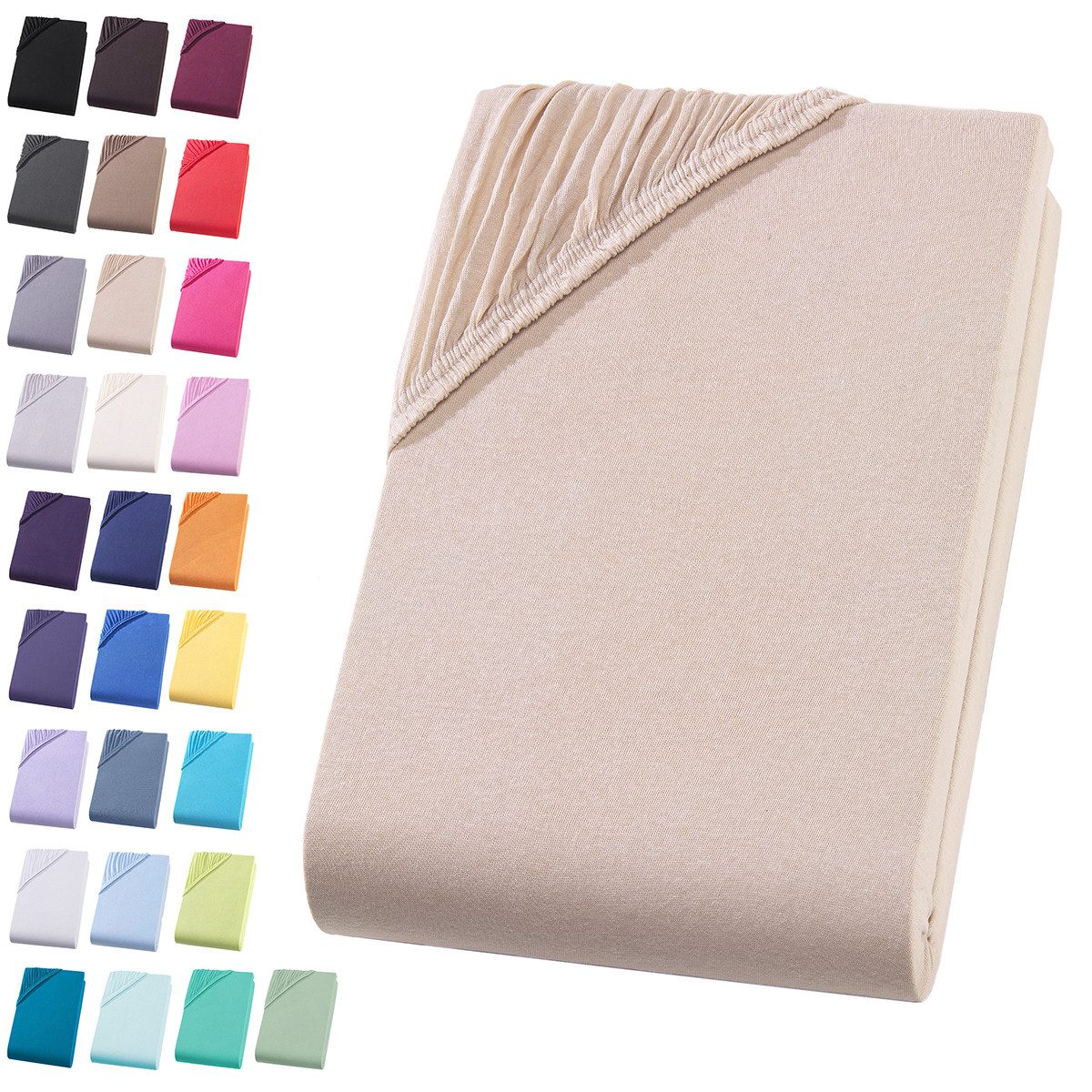 Visaggio Spannbettlaken Jersey aus 100% Baumwolle Spannbetttuch Bettlaken, Jersey, Gummizug: rundum, Spannbettlaken, für Matratzenhöhen bis 22 cm, Steghöhe 30 cm
