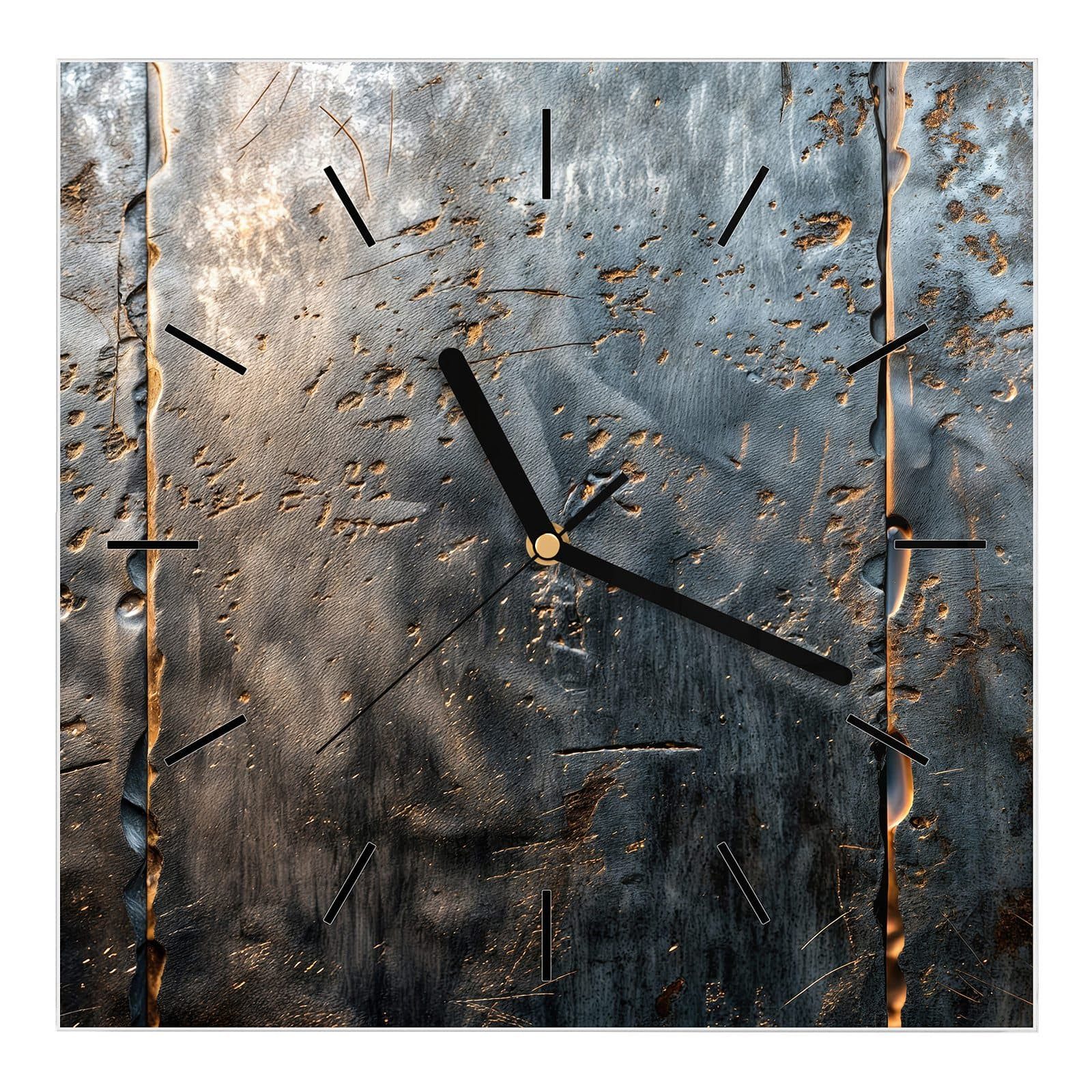 Wanduhr Glasuhr Wanduhr Wandkunst Größe 30 x 30 cm mit Motiv Metalltextur