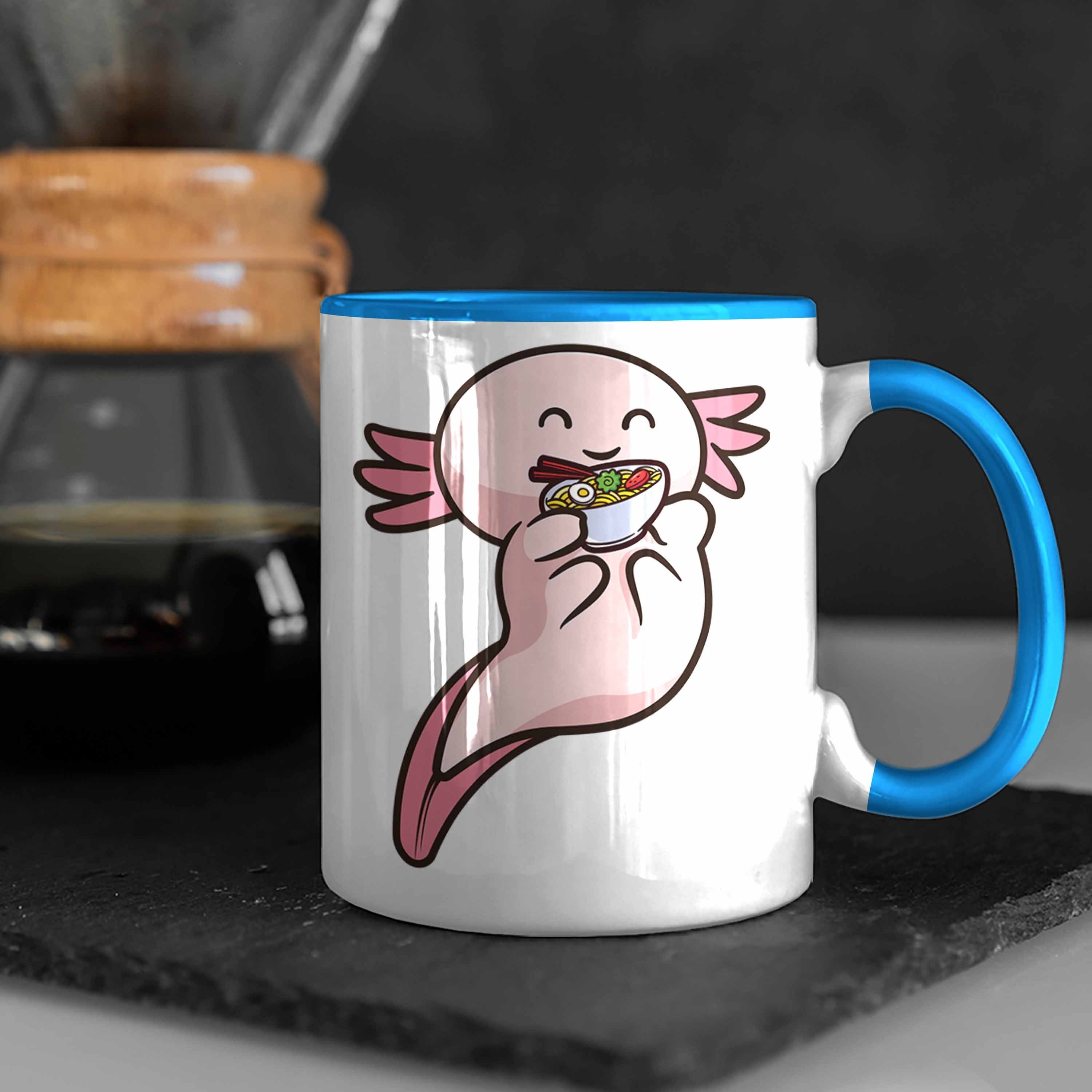 Geschenkidee Geschenk Tasse Axolotl Blau Trendation Tasse Ramen - Schwanzlurch Trendation Grafik Lustig Tiere