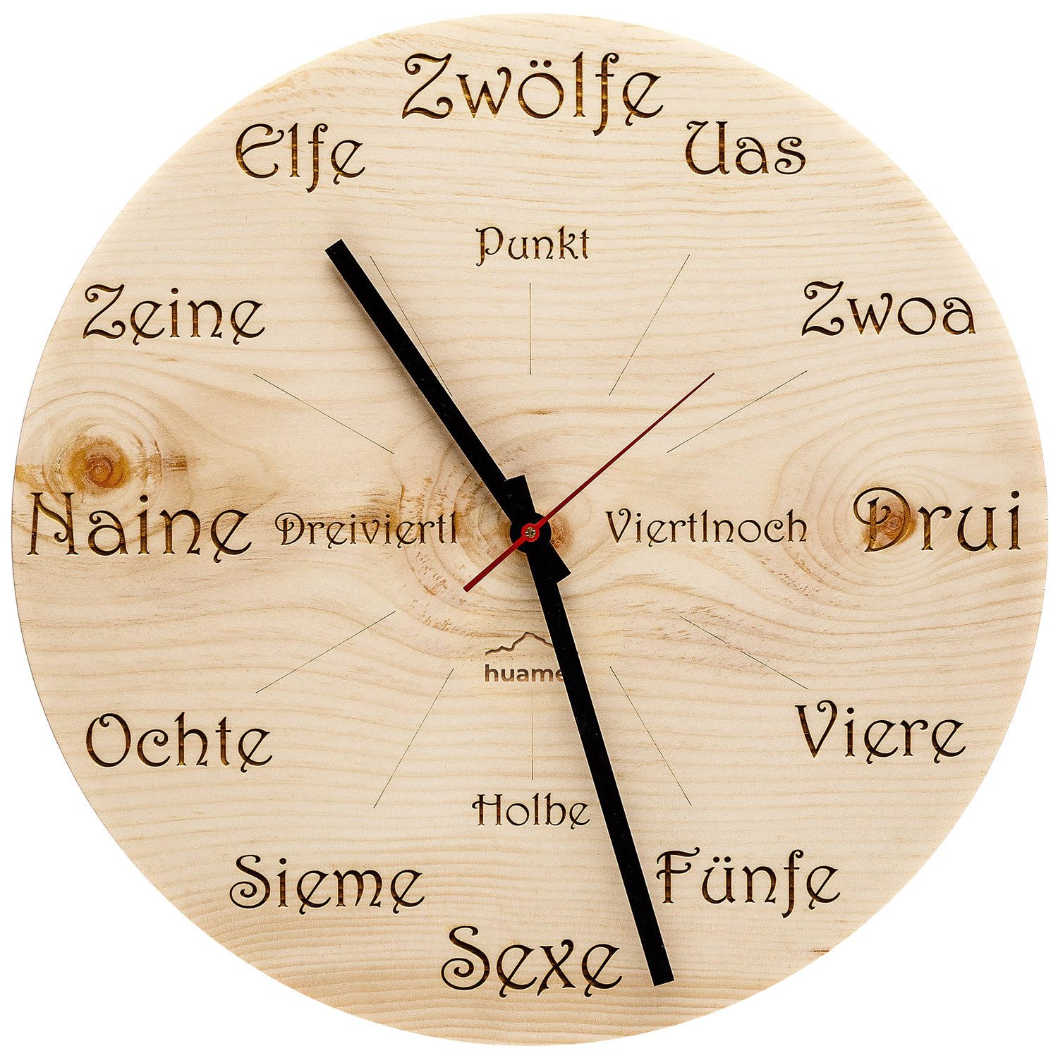 Huamet Wanduhr Holz-Zirbe Dialekt Rund