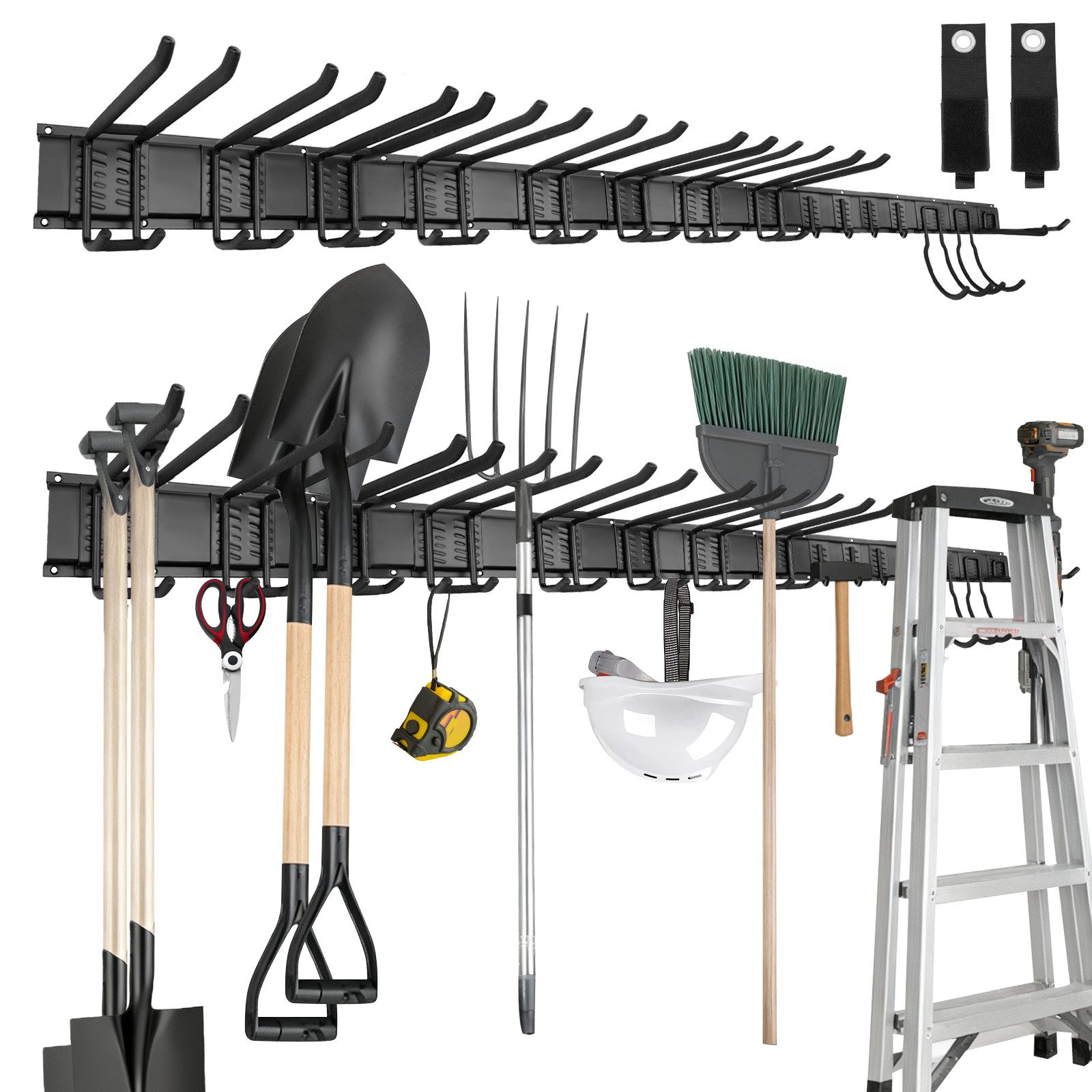 XEOOCE Klemmhalter 80-Zoll-Werkzeug-Wandhalterung mit 15 Haken und 2 Gurten, 6-tlg.