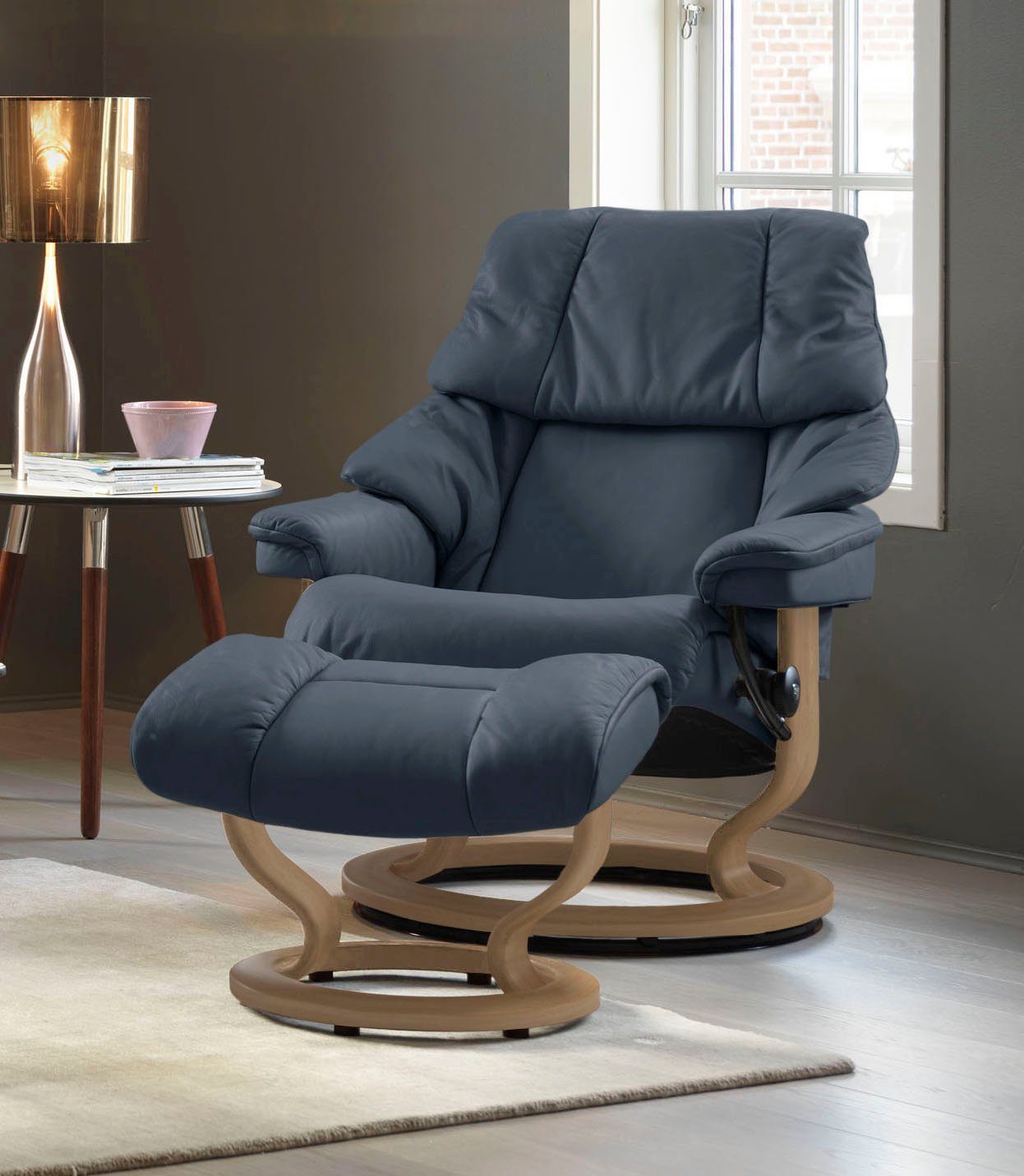 Stressless® Relaxsessel Reno (Set, Relaxsessel mit Hocker), mit Hocker, mit Classic Base, Größe S, M & L, Gestell Eiche