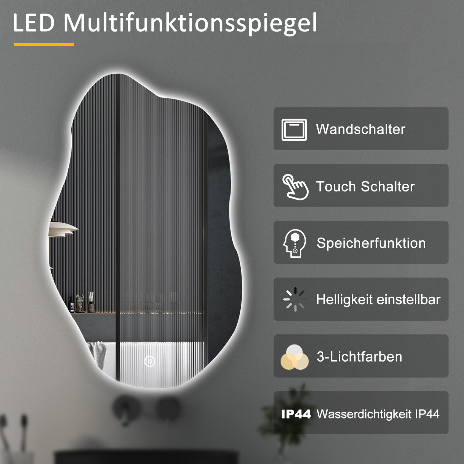 WDWRITTI Wandspiegel mit beleuchtung Badspiegel LED Touch Modern Dreifarbig günstig online kaufen
