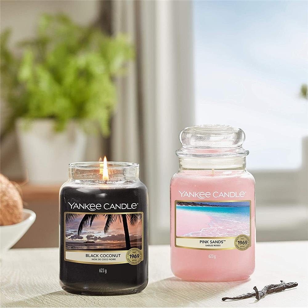 Yankee Candle Duftkerze Black Coconut, im Glas, mit Kokosduft, Sandelholz und Inselblüten