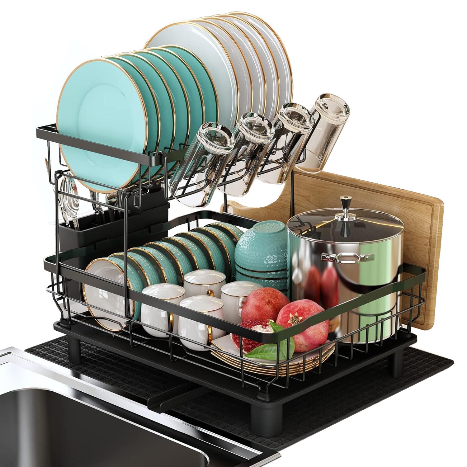 Geschirrständer 2-stufig Abtropfgestell Geschirr Geschirrabtropfgestell Abtropfschale