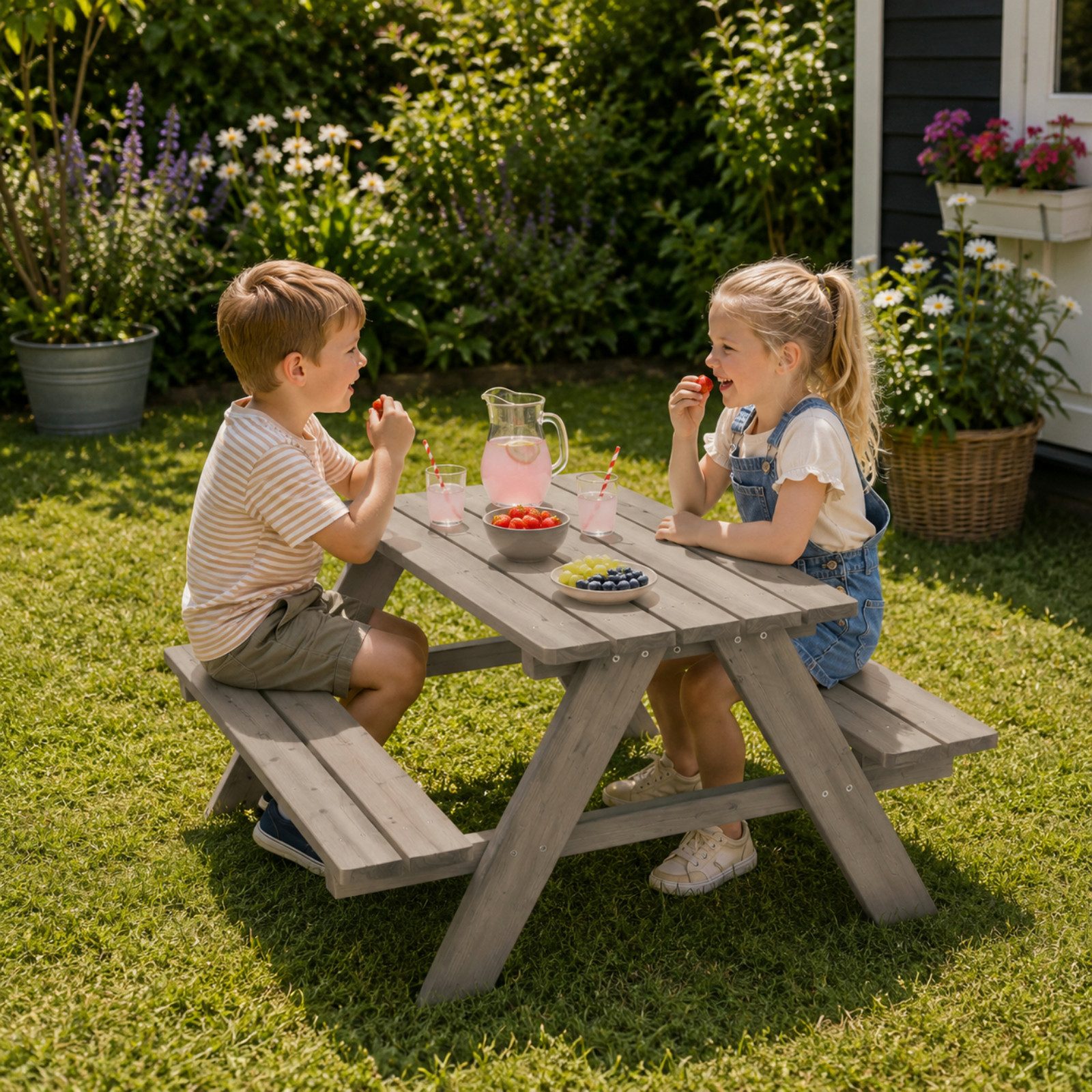 HAGO Garten-Kindersitzgruppe Sitzset Gartenbank Essplatz Picknick Spieltisch Tanne Holz, (1-tlg)