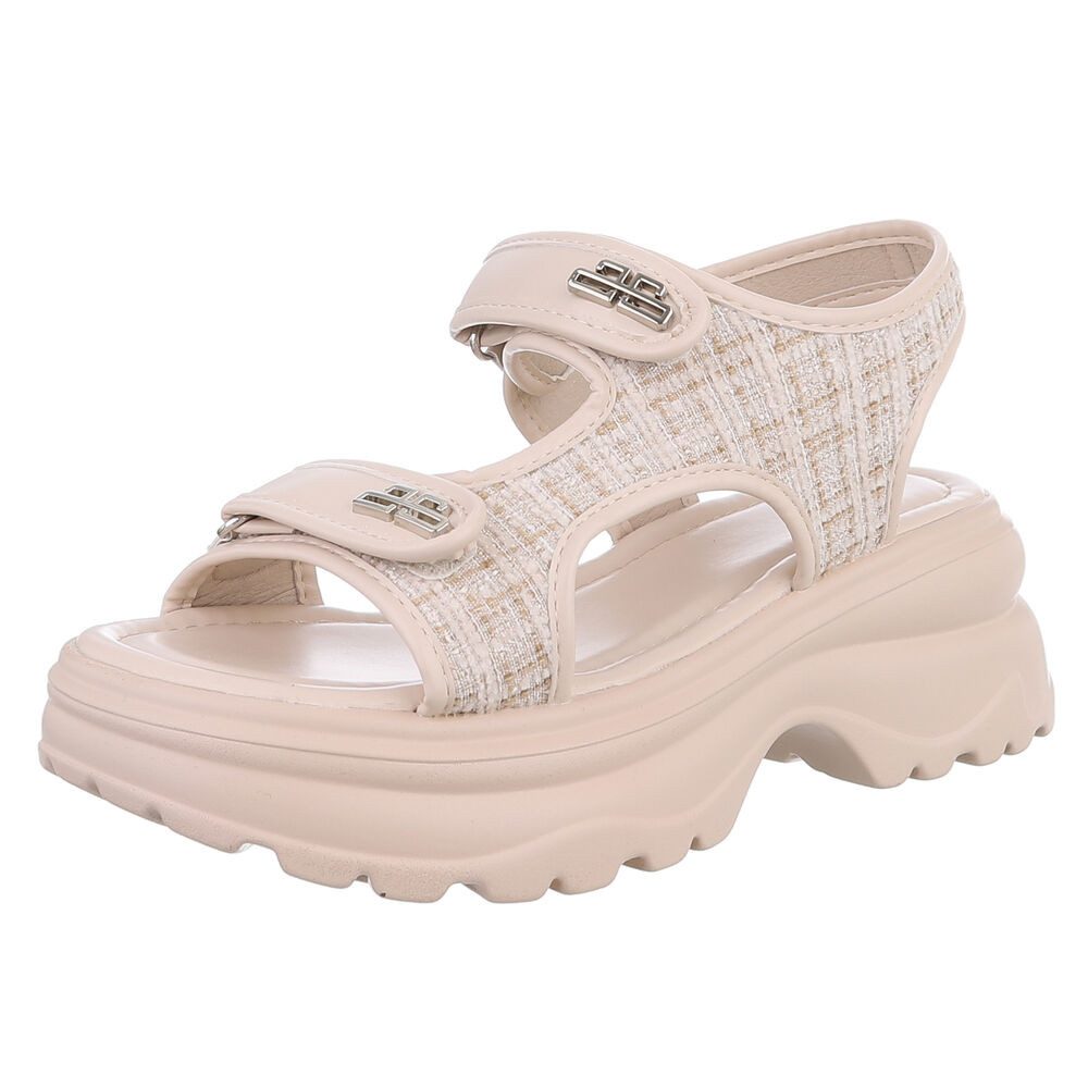 Ital-Design Modische Sandalen mit Klettverschluss und Komfort, Beige Platea günstig online kaufen