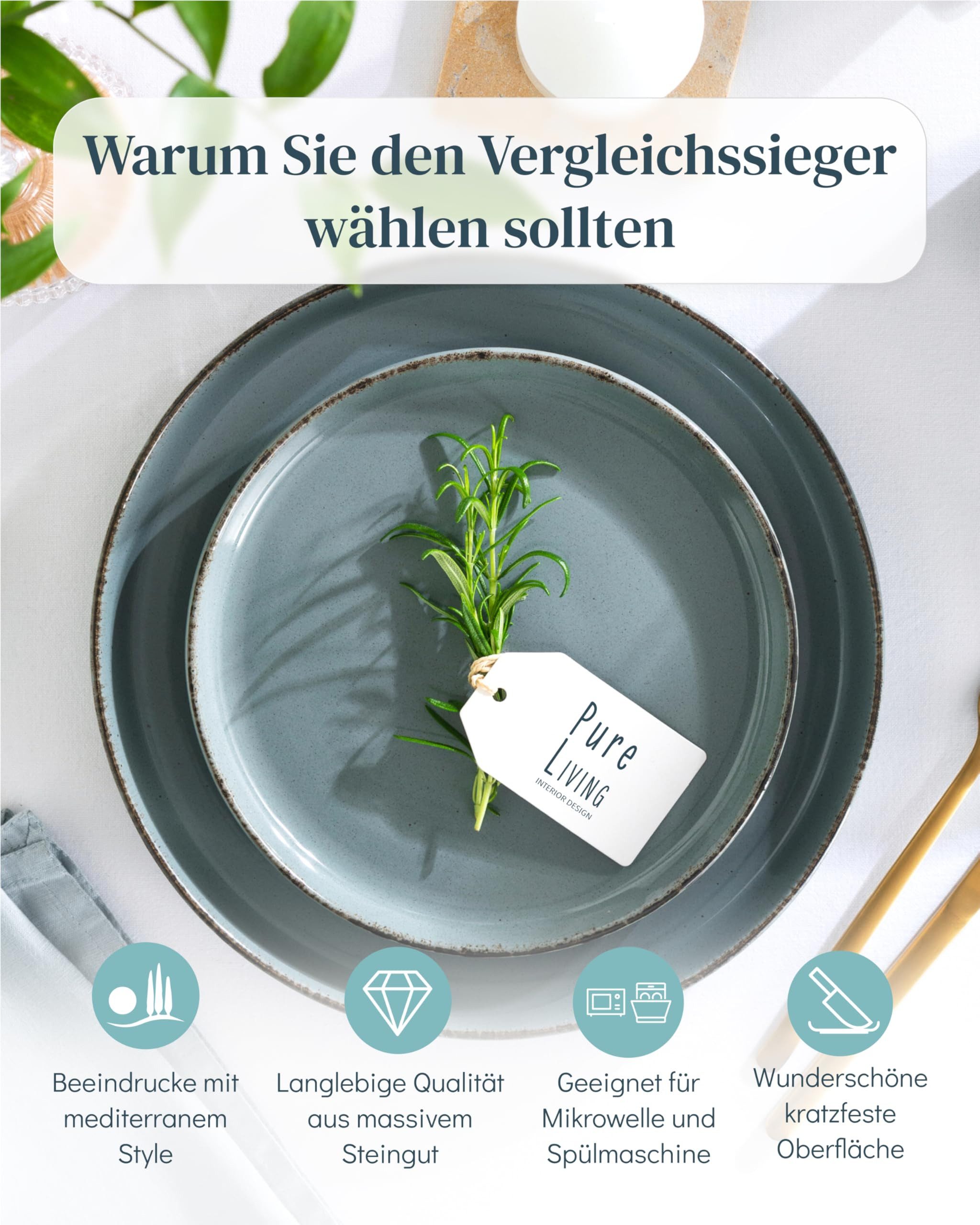PURE LIVING INTERIOR DESIGN Geschirr-Set 6 Pers. Rustic - 24-tlg Geschirrset - Hochwertiges Landhausstil (24-tlg), 6 Personen, Steingut, Geschirr Set - Schüssel- und Teller Set - Tafelservice 6 Pers.