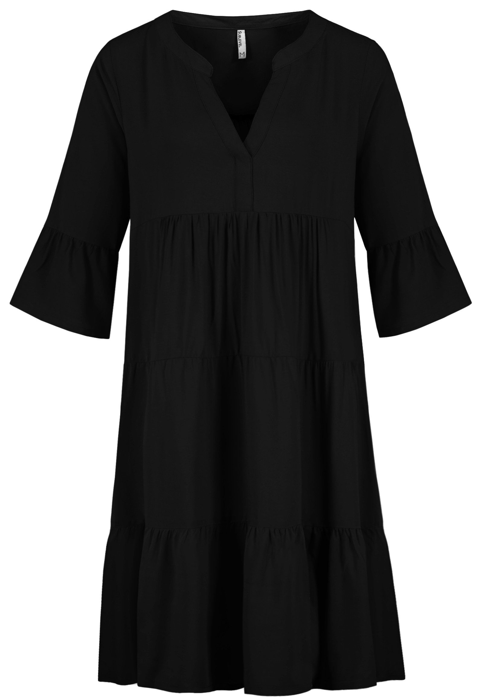 SUBLEVEL Shirtkleid V-Ausschnitt, 3/4-Ärmel, Volant-Saum, lockerer günstig online kaufen
