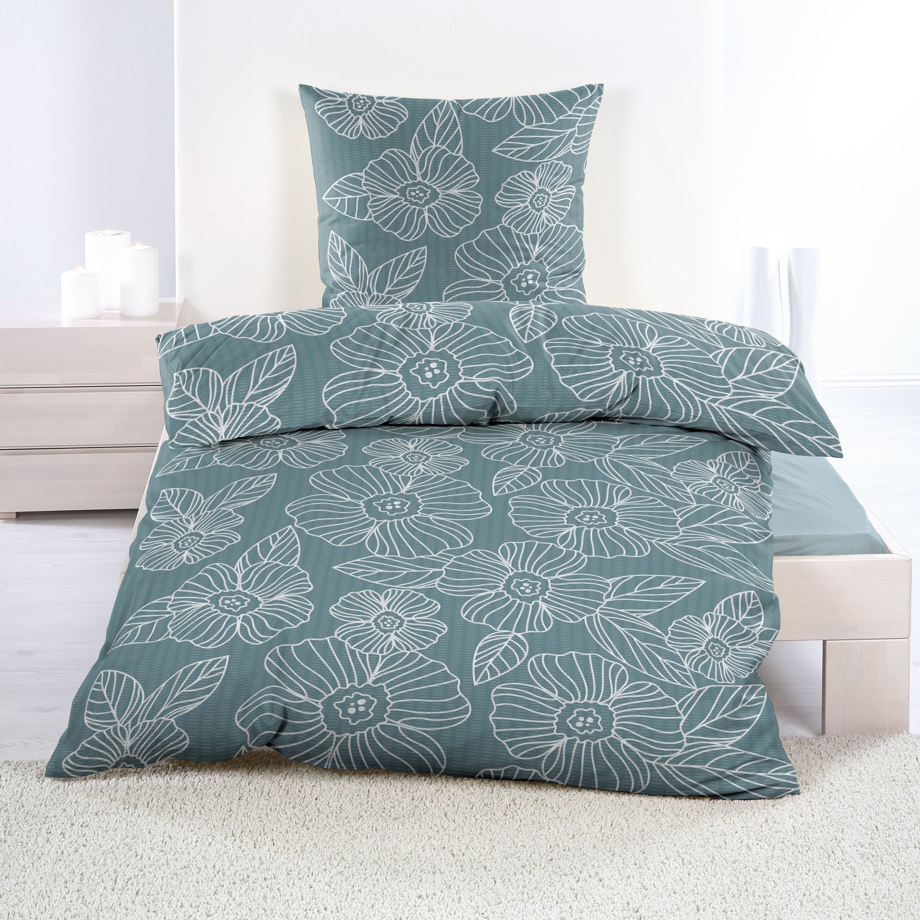 Casa Colori Bettwäsche Seersucker Bettwäsche 135x200 Reißverschluss Lindgrü günstig online kaufen