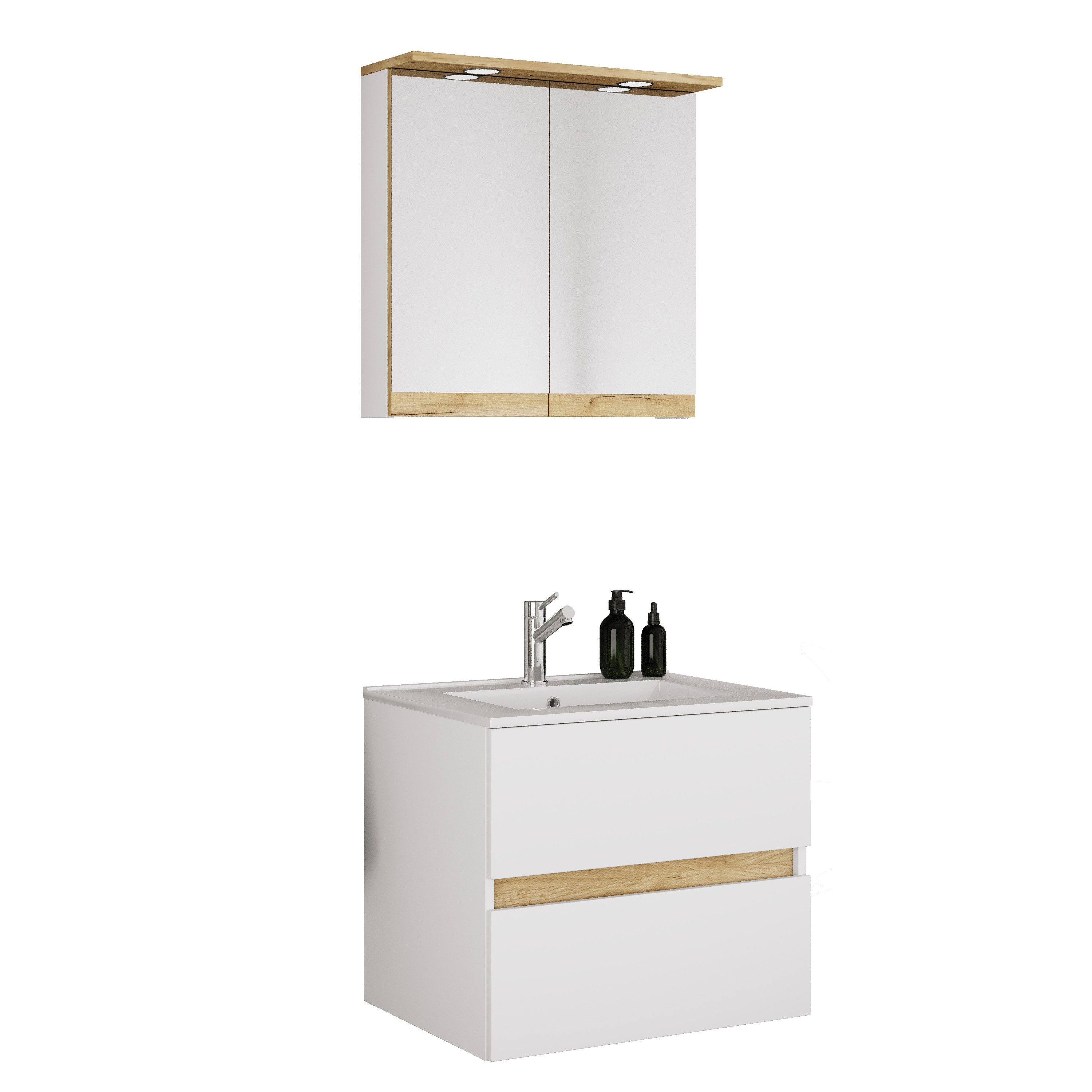 VCM Waschtisch 3 teilig Badmöbel-Set Waschplatz Cosila (Set, 3-St., 1x Unterschrank 1x Waschbecken 1x Spiegelschrank)