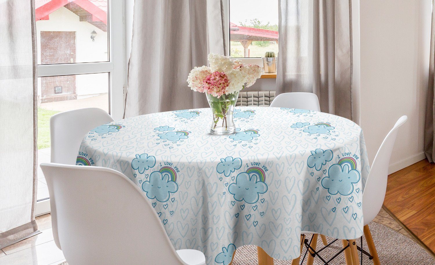 Abakuhaus Tischdecke Kreis Tischdecke Abdeckung für Esszimmer Küche Dekoration, Ich liebe dich Blue Valentine Wolke