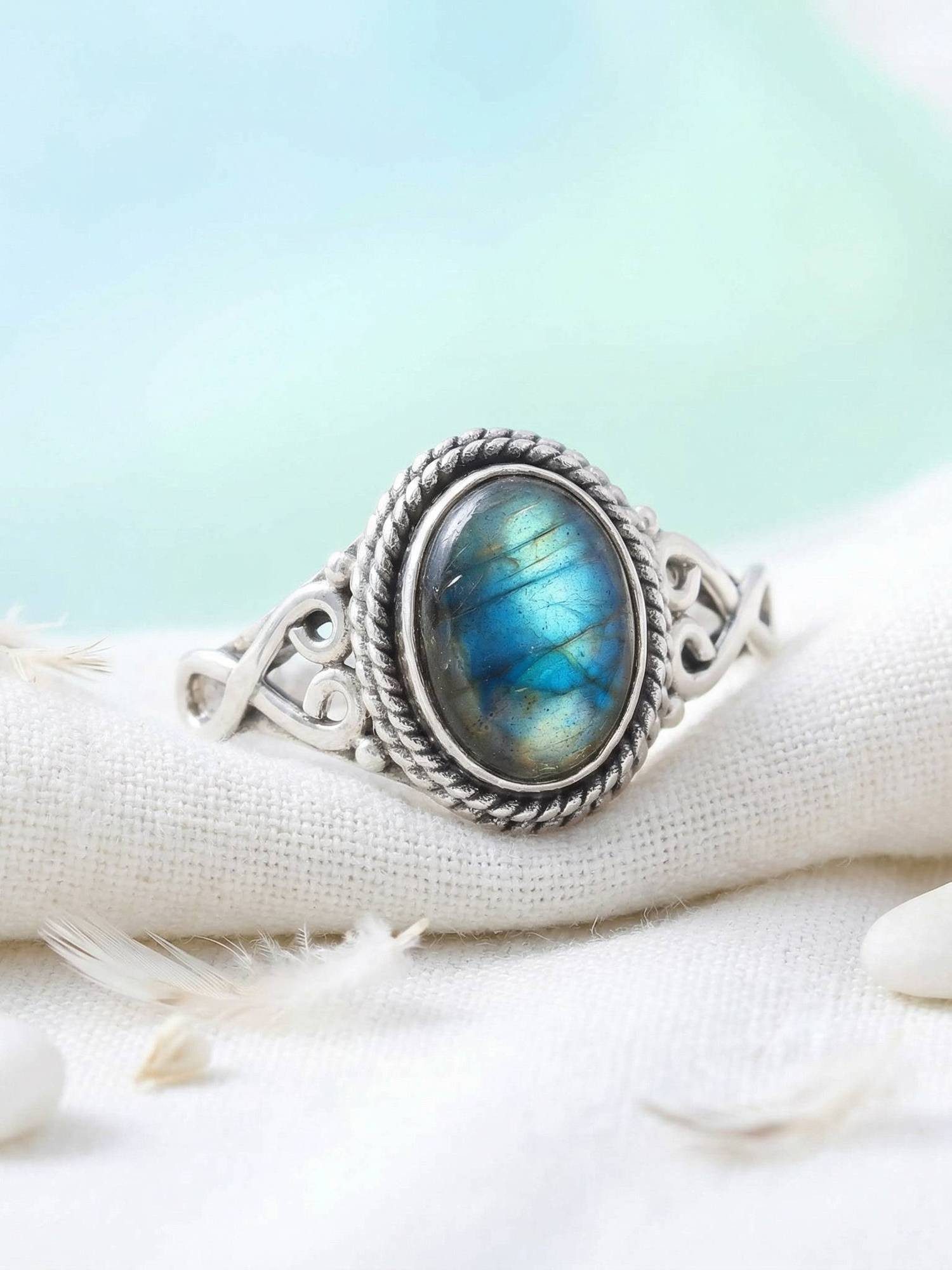 mantraroma Silberring BAGHIMI oval aus 925 Silber mit Labradorit (Ring mit günstig online kaufen