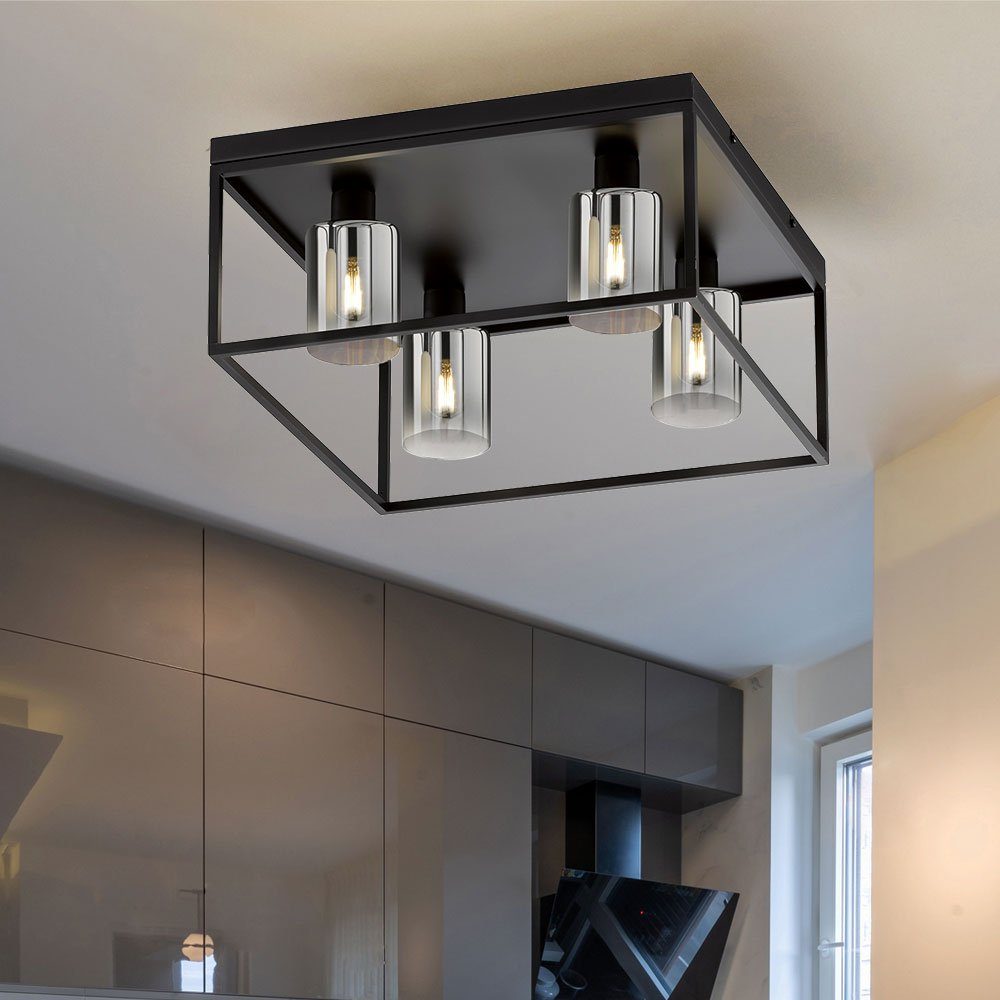 FISCHER & HONSEL Deckenleuchte, Leuchtmittel nicht inklusive, Deckenleuchte Wohnzimmerlampe Metall schwarz 4 Flammig L 45 cm