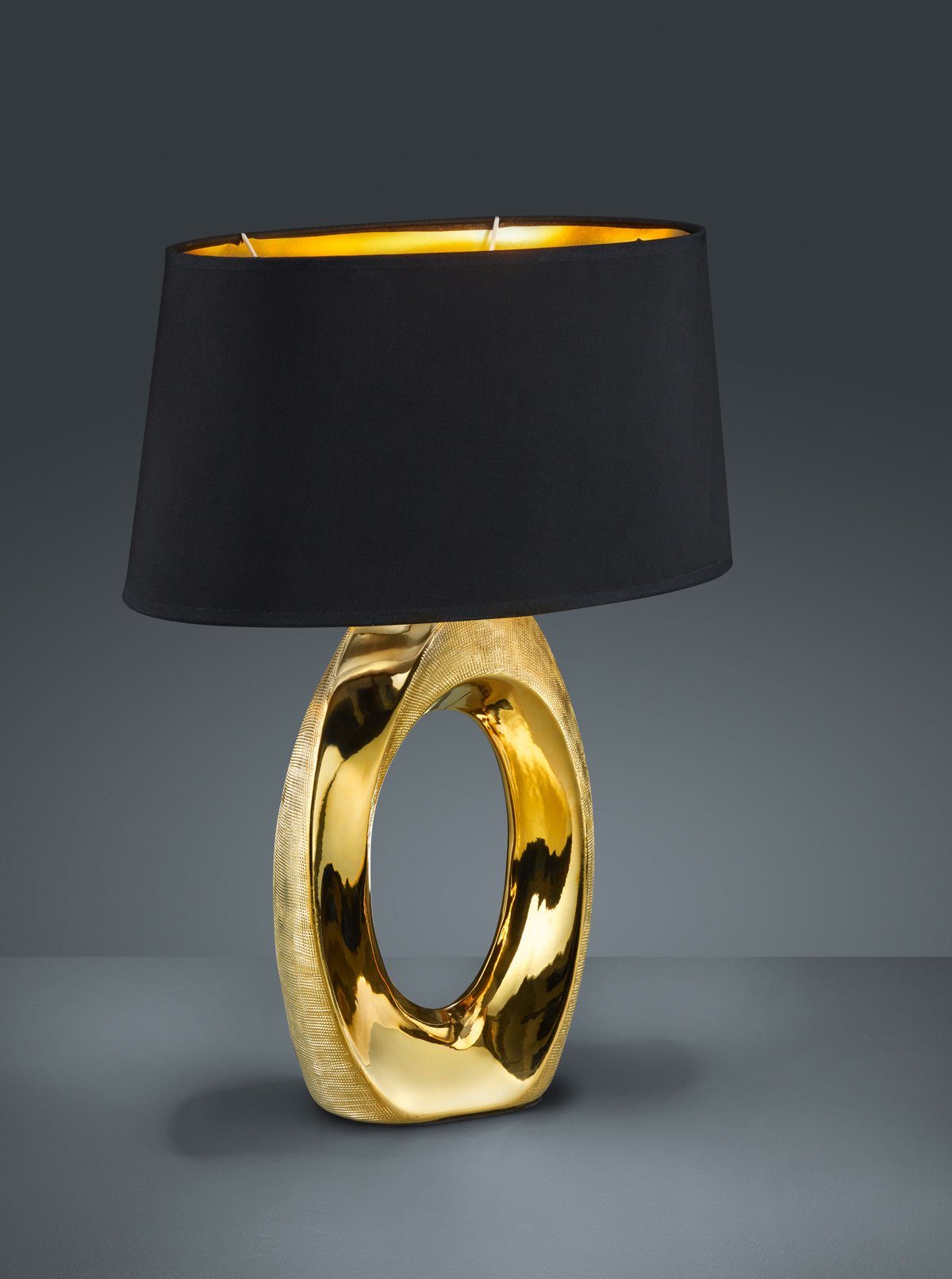 Taba, TRIO ohne mit Schreibtischlampe Tischleuchte Stoffschirm Nachttischlampe, golfarbig, in Leuchtmittel, Keramikfuß Tischlampe Dekorative und Leuchten schwarz/gold,