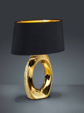 TRIO Leuchten Schreibtischlampe Taba, ohne Leuchtmittel, Nachttischlampe, Tischlampe golfarbig, Stoffschirm in schwarz/gold
