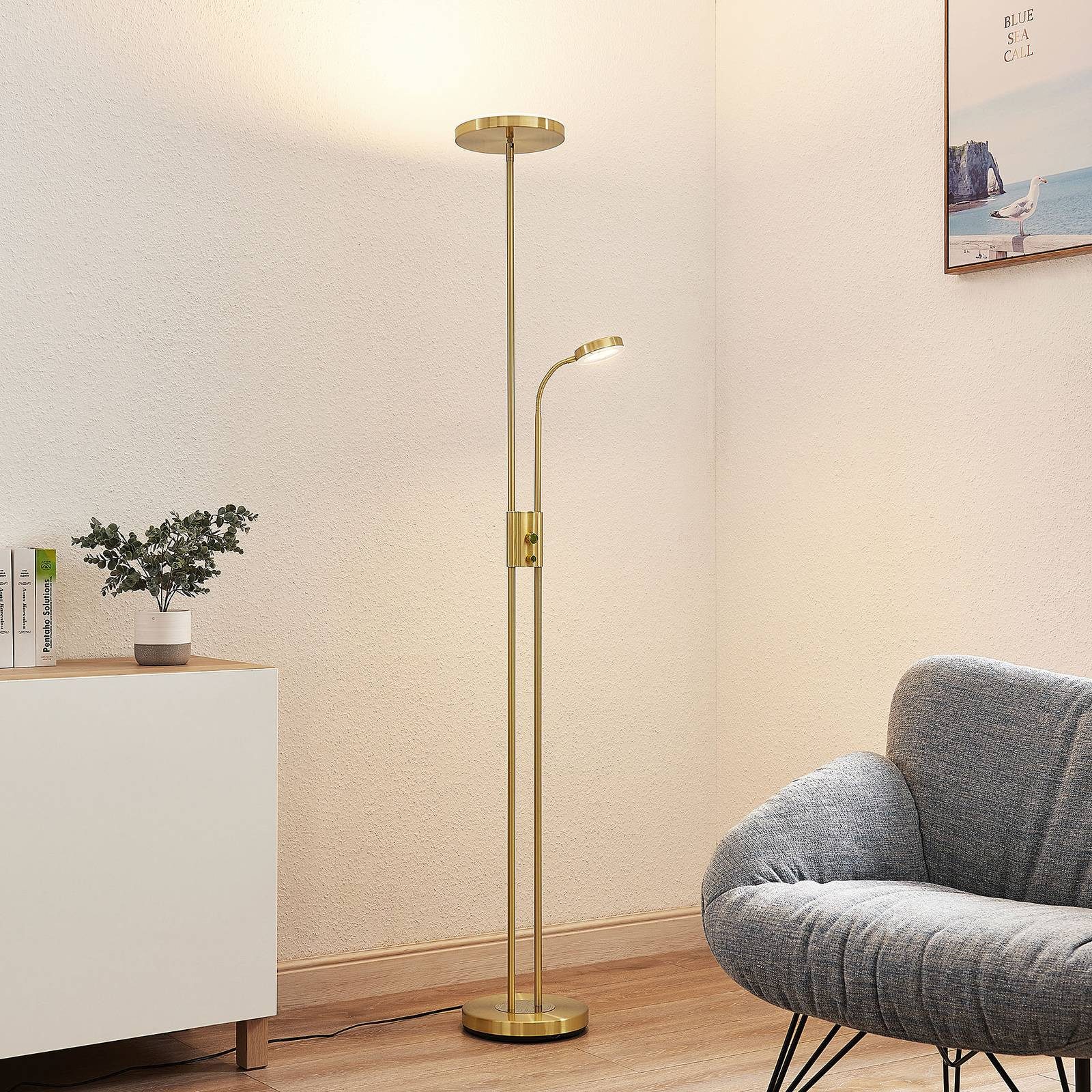 Lindby Stehlampe Seppa, Enthalten, 1 x 27 W LED + 1 x 6 W LED, warmweiß