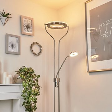 hofstein Stehlampe »Rualp« Bodenlampe aus Metall/Kunststoff/Glas in Nickel-matt/Klar/Weiß, 3000 Kelvin, Stehlampe mit integrierten Tastdimmer, LED 17 Watt + LED, 1660 Lumen