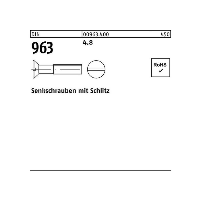 Senkschraube Senkschraube DIN 963 Schlitz M 6 x 25 4.8