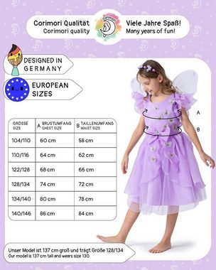 Corimori Prinzessin-Kostüm Prinzessin Kleid Kostüm-Set für Kinder Schmetterling Mira, Feenkleid, Kostüm Mira für Fasching, lila, Größe 140/146