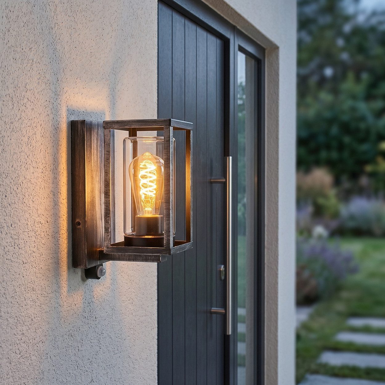 hofstein Außen-Wandleuchte Außenleuchte mit Bewegungsmelder aus Metall/Glas in Schwarz-Silber, ohne Leuchtmittel, Wandlampe, 1 x E27, ohne Leuchtmittel, IP44