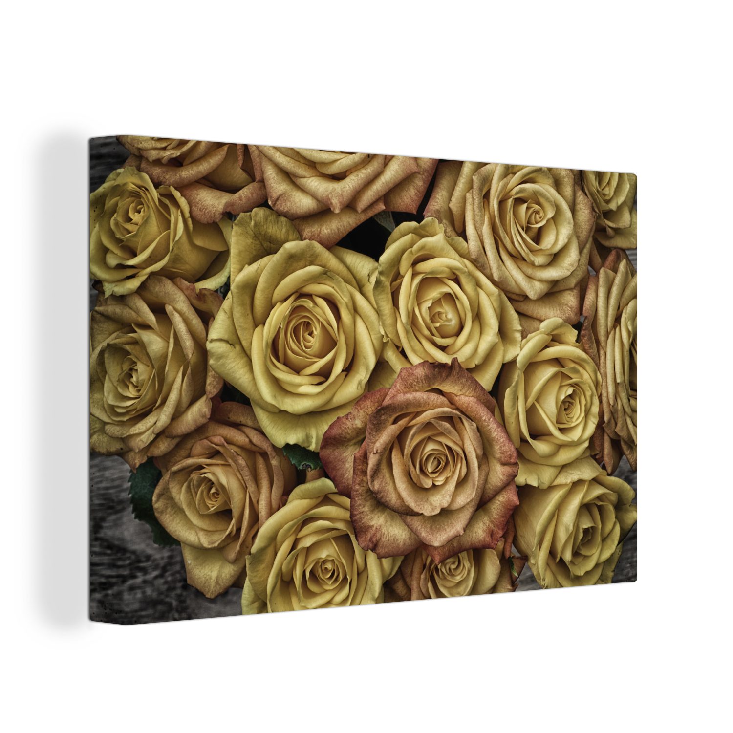 (1 - 30x20 Rosen Blumenstrauß, Braun Gold Leinwandbild St), Leinwandbilder, Wanddeko, Aufhängefertig, Wandbild - - cm OneMillionCanvasses®