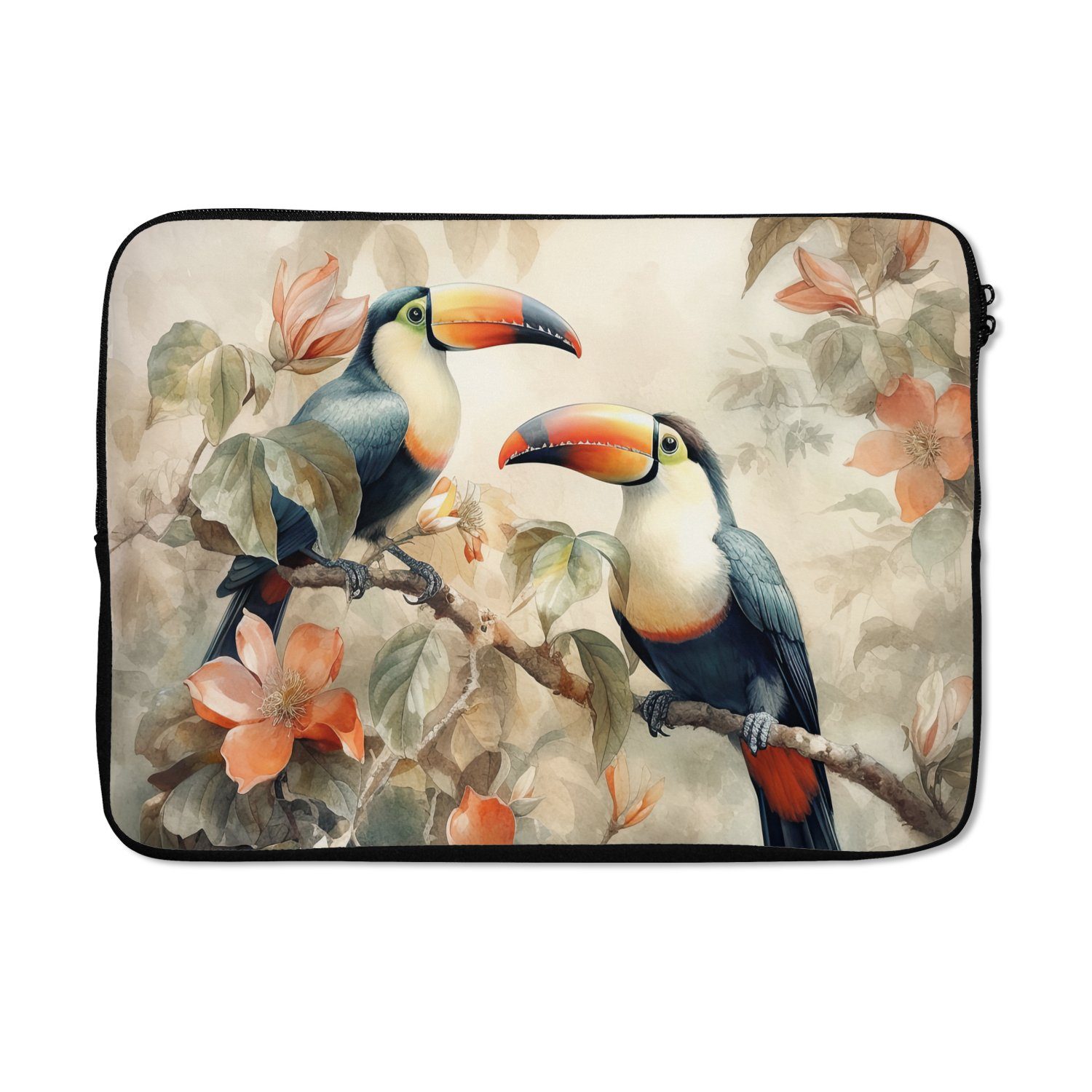 Laptop-Hülle Tukan - Vögel - Blumen - Zweig