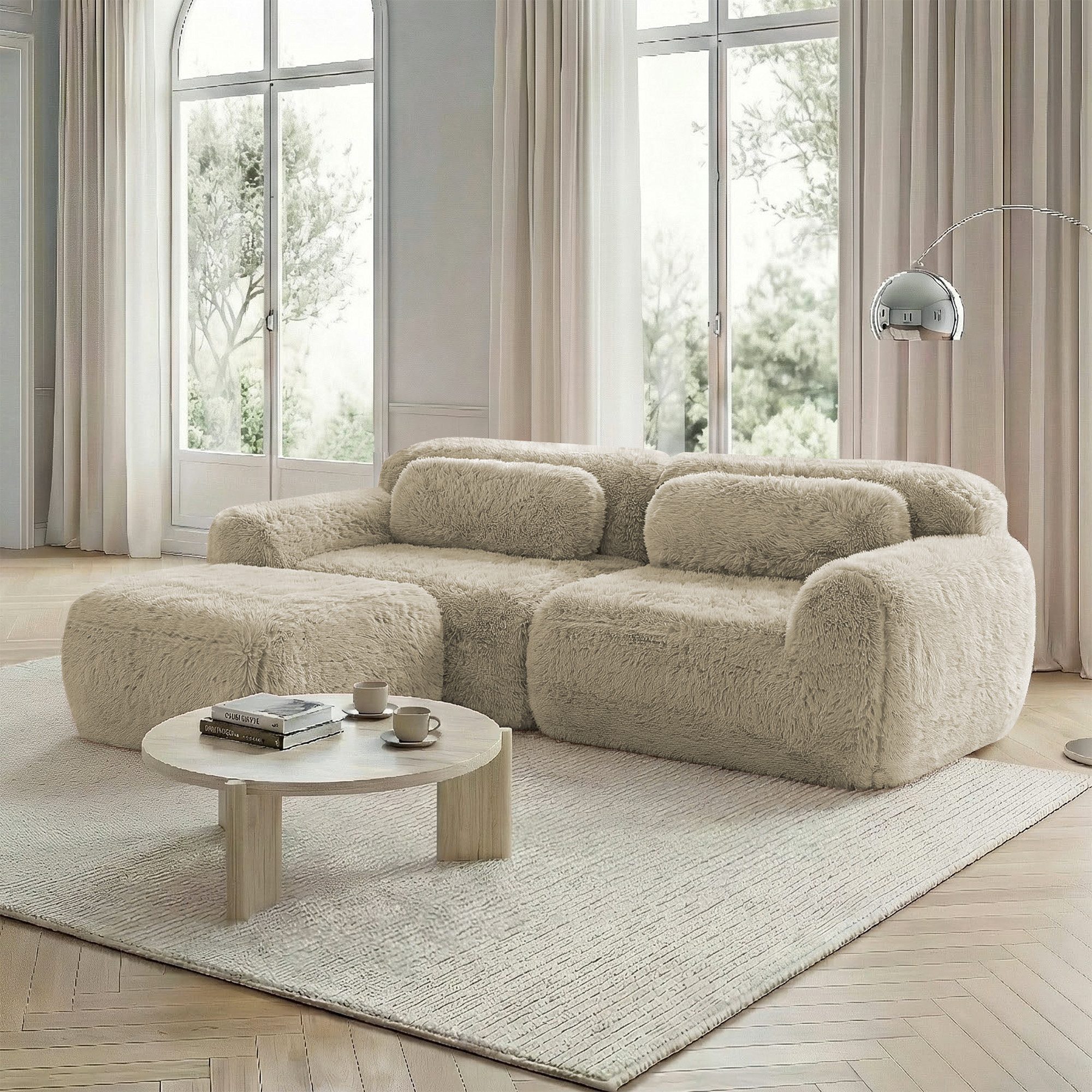 Odikalo Sofa Ecksofa Schlafsofa Modulares Sofa, Plüschstoff, L-förmiges 2-Sitzer Sofa, weicher Plüschstoff, modular, frei kombinierbar, mit Kissen. Weich, hochelastischer Schaumstoff, keine Montage erforderlich, geeignet für kleine Wohnzimmer und Räume