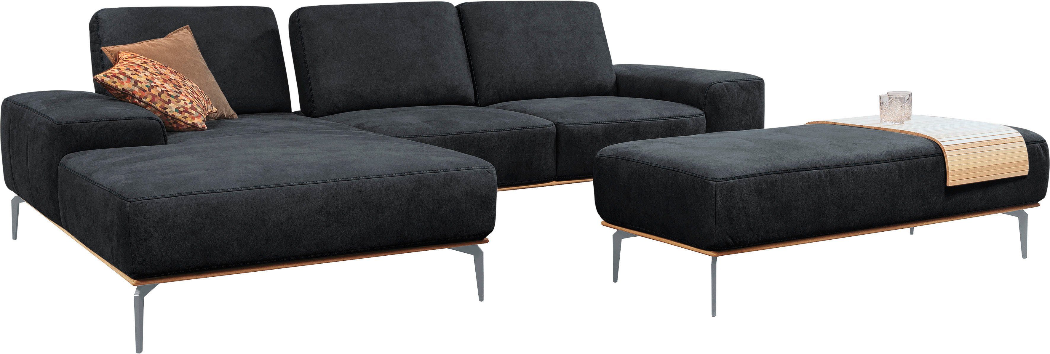 W.SCHILLIG Polsterhocker run, mit elegantem Holzsockel, Füße in Silber matt, Breite 150 cm