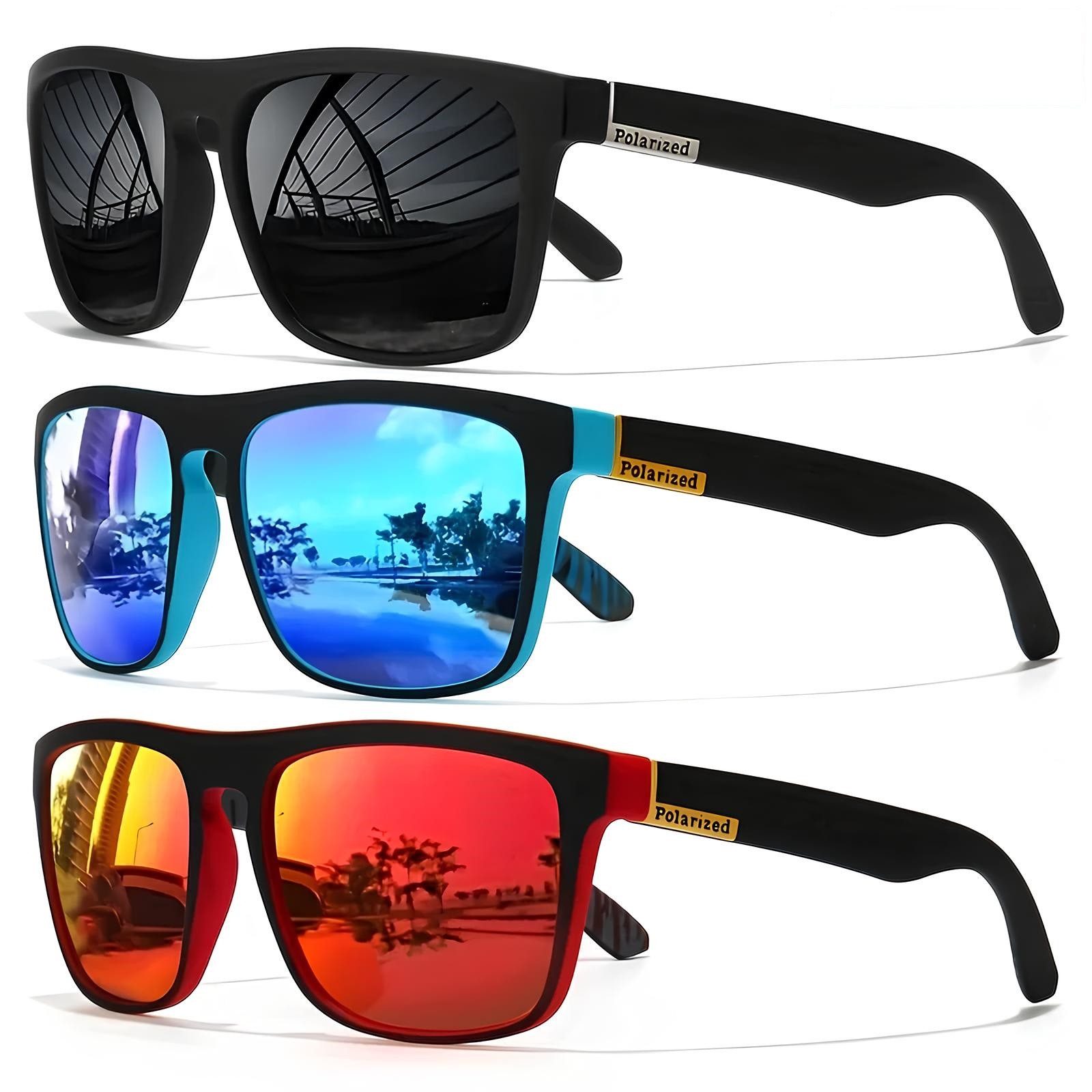 Athlix Sonnenbrille Sonnenbrille 3er Set Sonnenbrille Herren Damen Polarisiert UV-Schutz Outdoor 3 Stück, 100 % UV400 Schutz, CAT 3 Glas, Nur 28 Gramm
