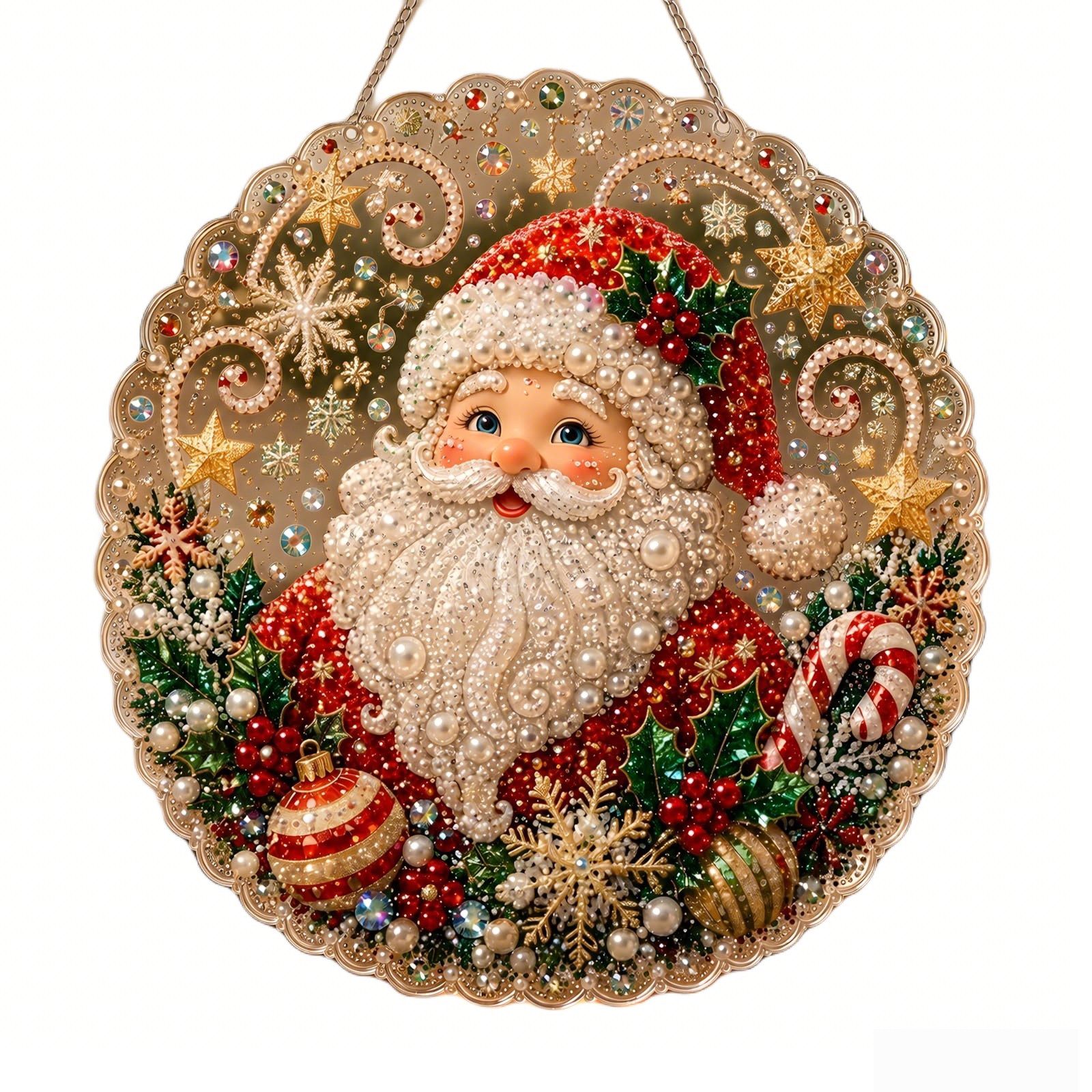 Bomiclss Kreativset Diamond-Painting-Set„Weihnachtsperle“für Erwachsene–Dekorationsartikel, Acryl-Hängeornament mit 3D-Perlen & Metallkette für Fenster & Wand
