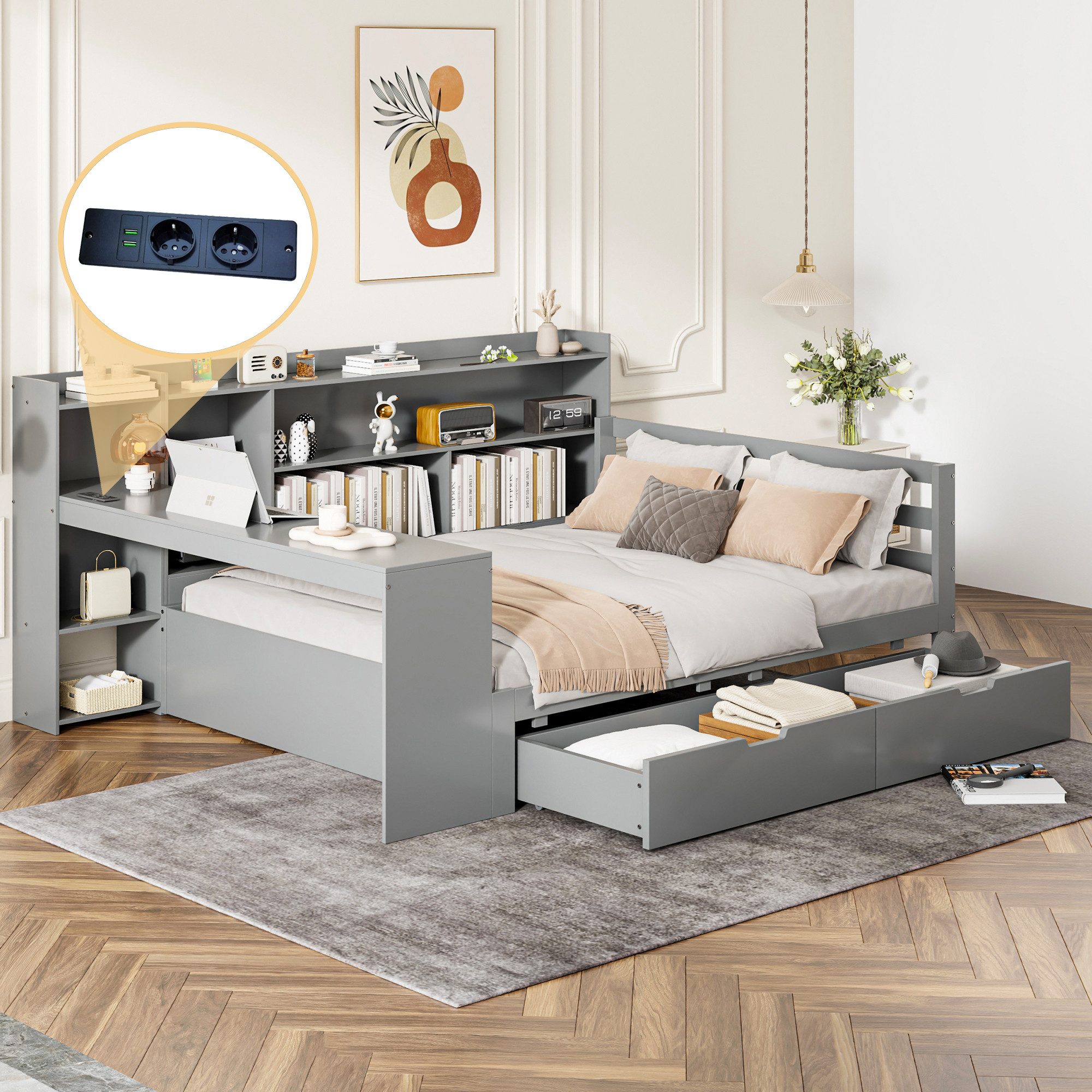 STILVORA Schlafsofa Daybett 140×200 cm Jugendbett mit Steckdose & Schublade günstig online kaufen