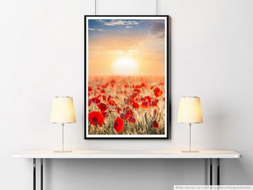 Sinus Art Poster 90x60cm Poster Rotes Mohnblumenfeld mit Sonne