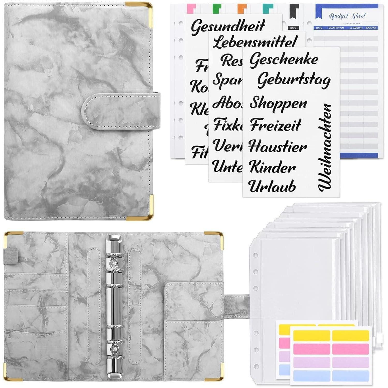 LuxusKollektion Aktenordner Budget Organizer A6 mit Geldumschläge, Kategorie Labels, PU Leder